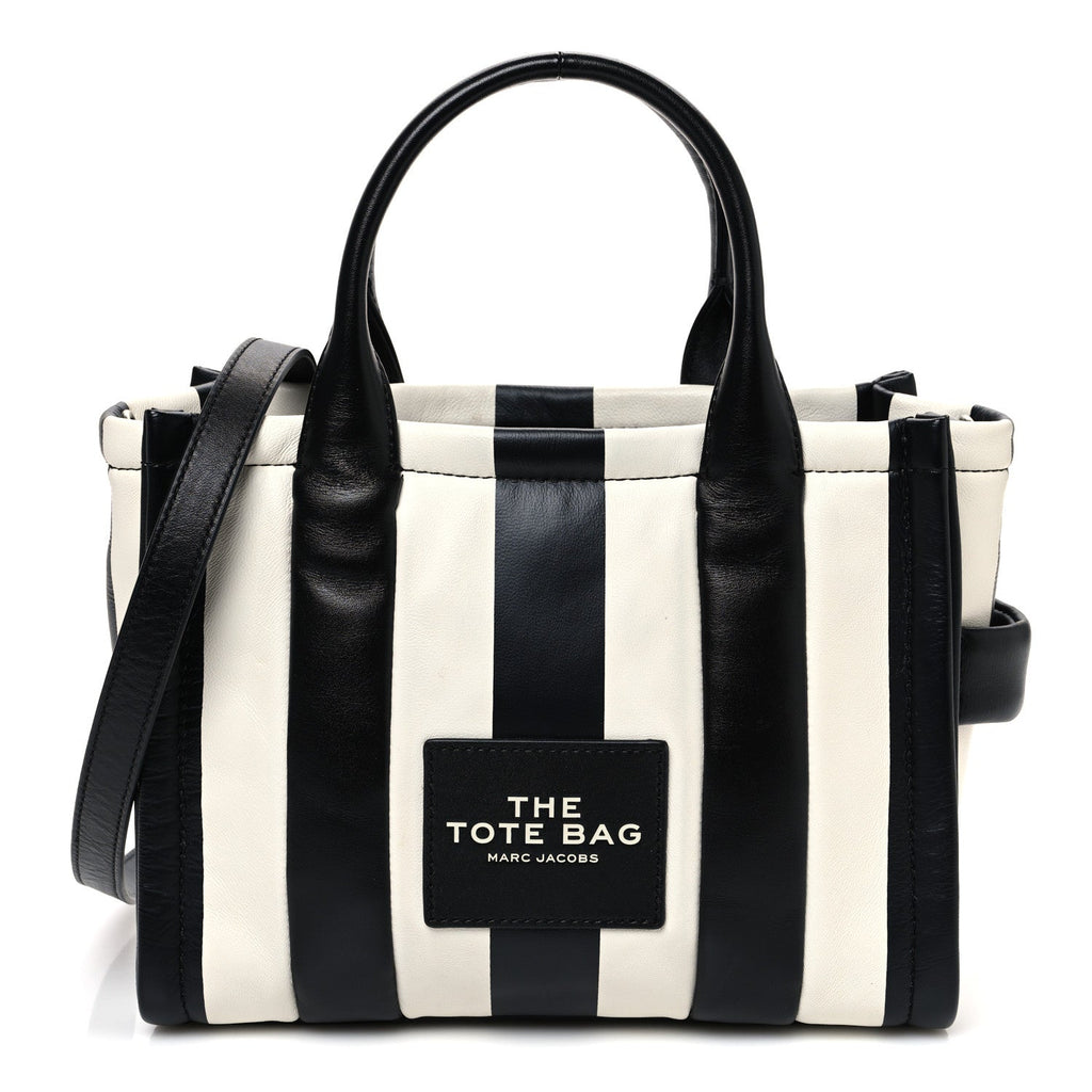 Calfskin Striped Small The Traveler Tote Bag Black White