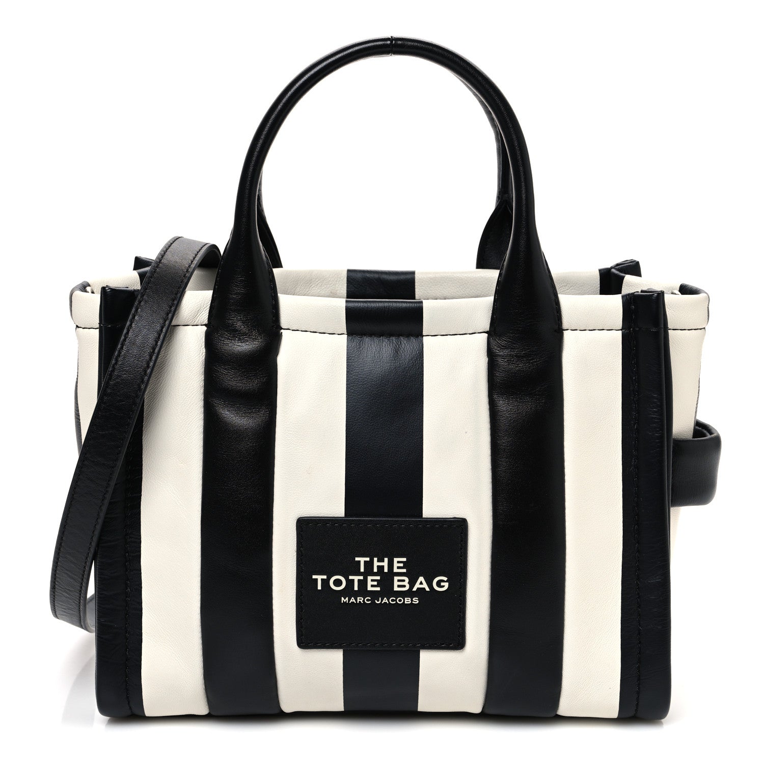 Calfskin Striped Small The Traveler Tote Bag Black White