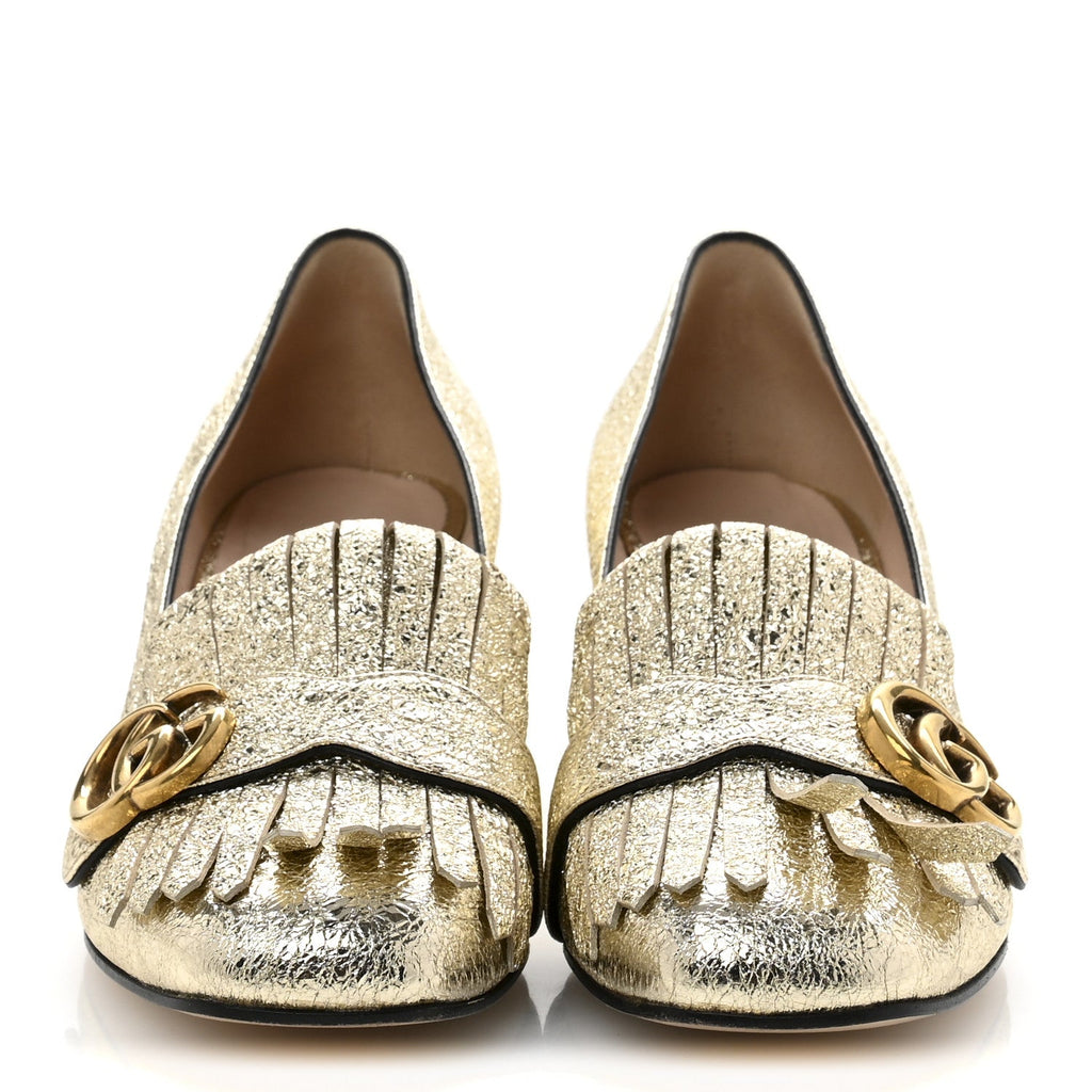 Galassia GG Marmont Fringe 50mm Loafer Pumps 39 Platino
