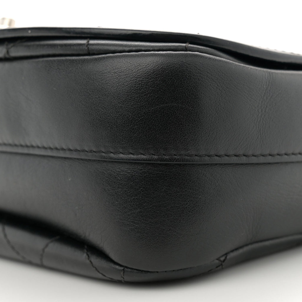 Calfskin Stitched Ring My Bag Flap Crossbody Bag Black