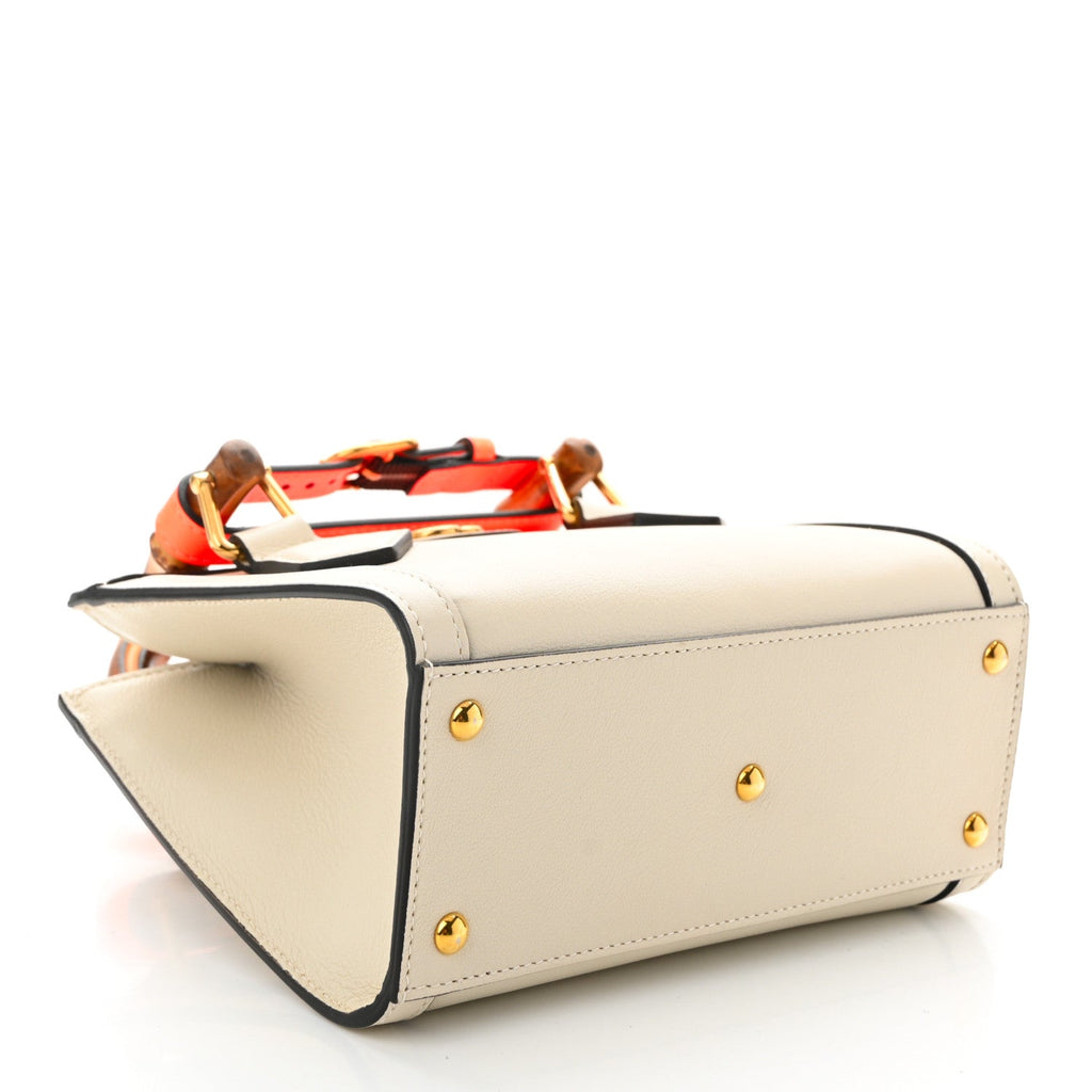 Wonka Grain Calfskin Mini Diana Tote Bag Mystic White Orange Fluo