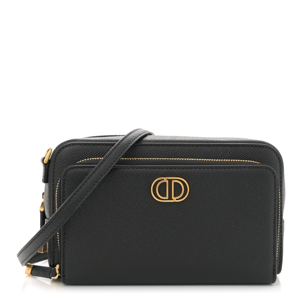Grained Calfskin Caro Double Pouch Black