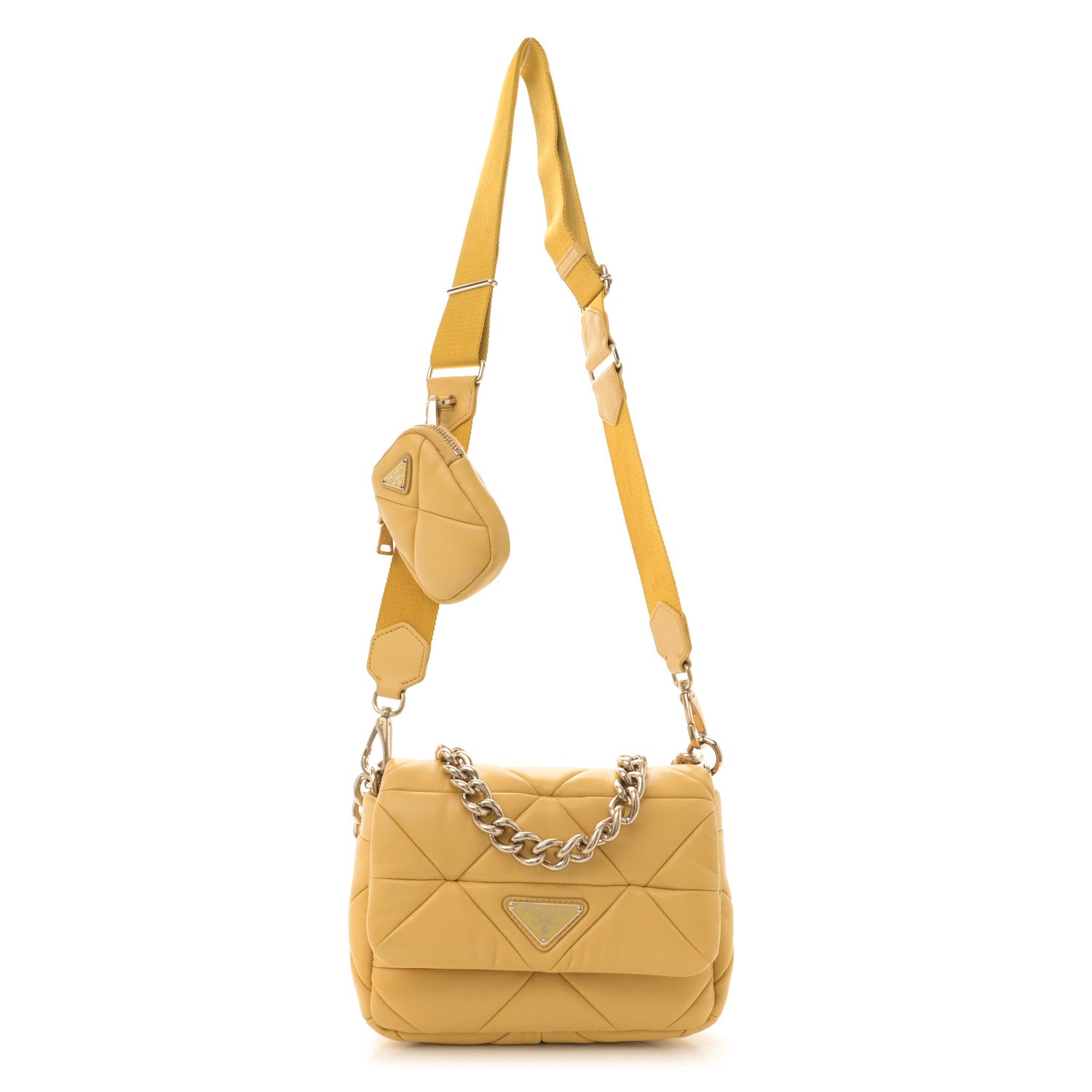 Nappa Re-Nylon Triangle Quilted Patchwork System Flap Shoulder Bag Ginestra
