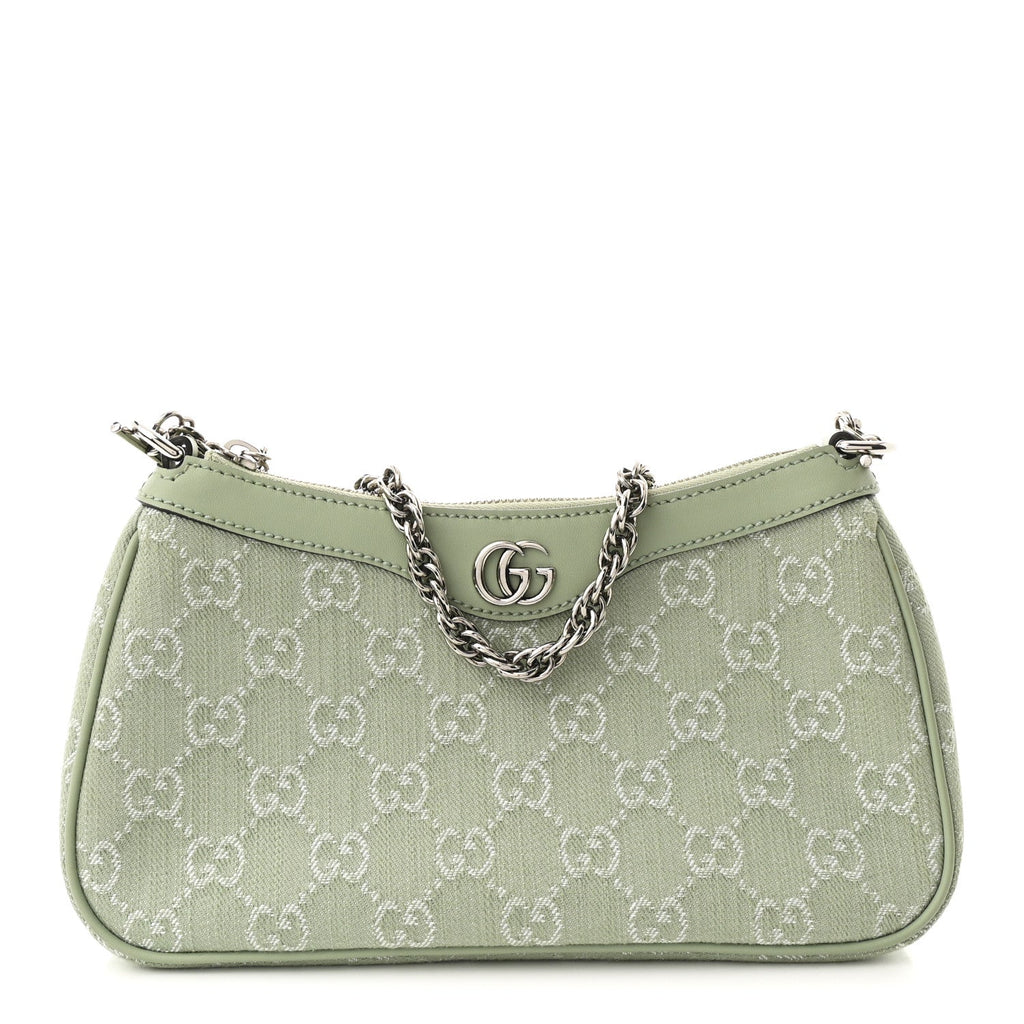 Denim GG Monogram Calfskin Small Shoulder Bag Pale Green