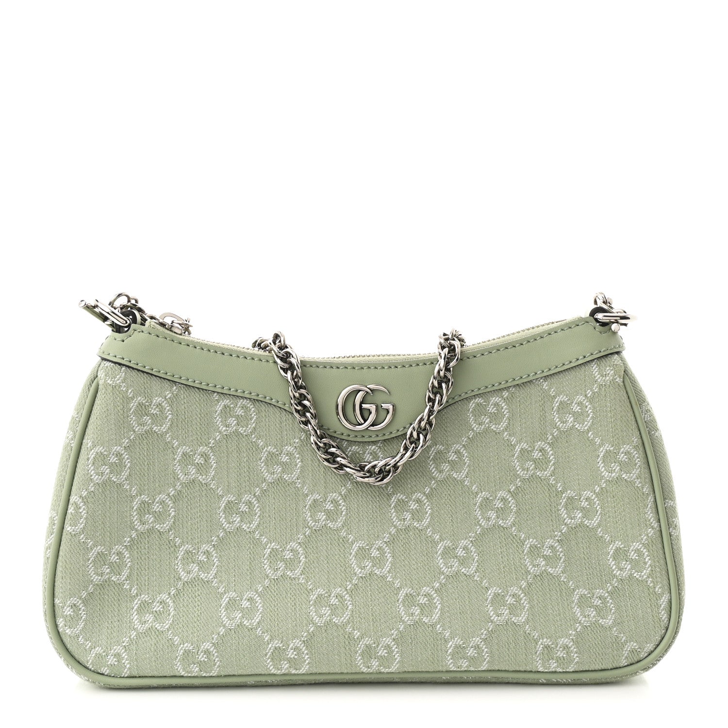 Denim GG Monogram Calfskin Small Shoulder Bag Pale Green