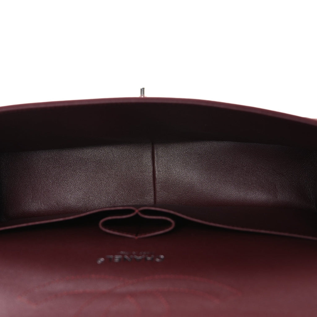 Lambskin Quilted Jumbo Double Flap Burgundy