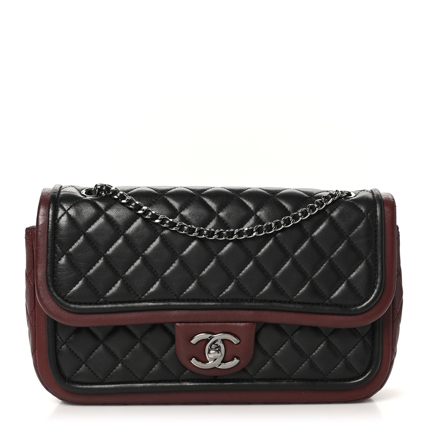 Lambskin Classic Twist Flap Black Burgundy