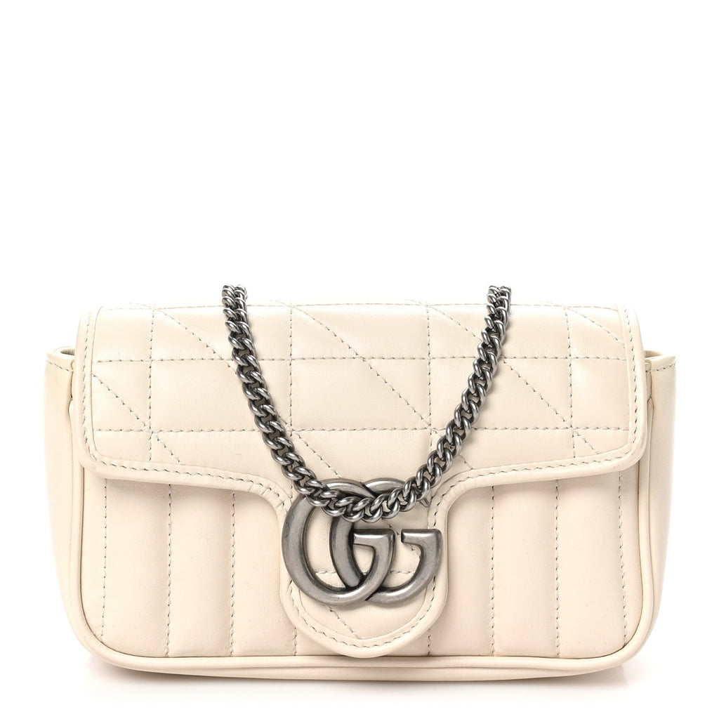 Calfskin Matelasse Aria Super Mini GG Marmont Shoulder Bag Mystic White