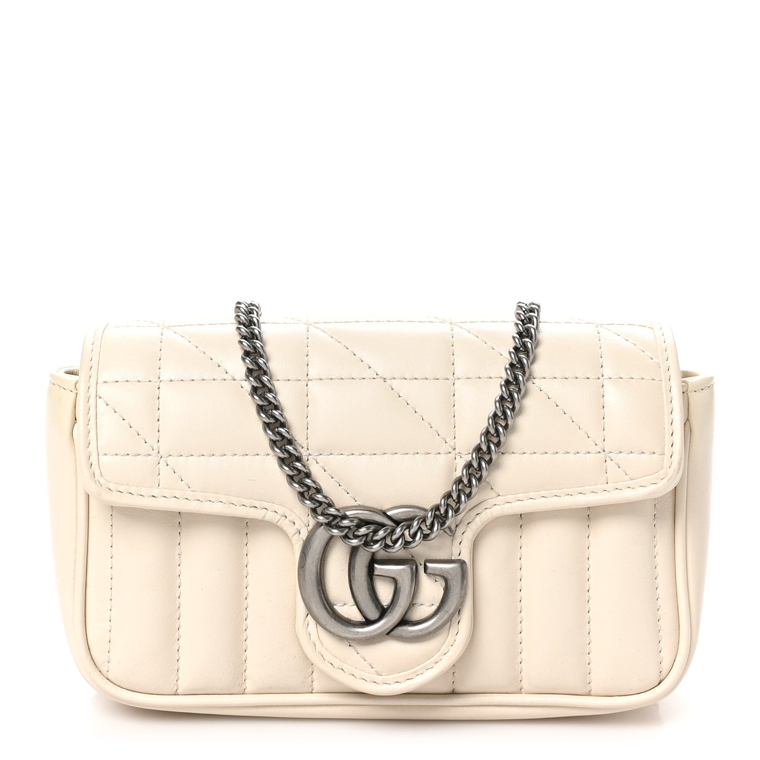 Calfskin Matelasse Aria Super Mini GG Marmont Shoulder Bag Mystic White