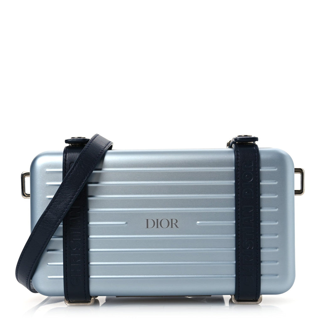 X RIMOWA Aluminum Personal Clutch On Strap Bleu