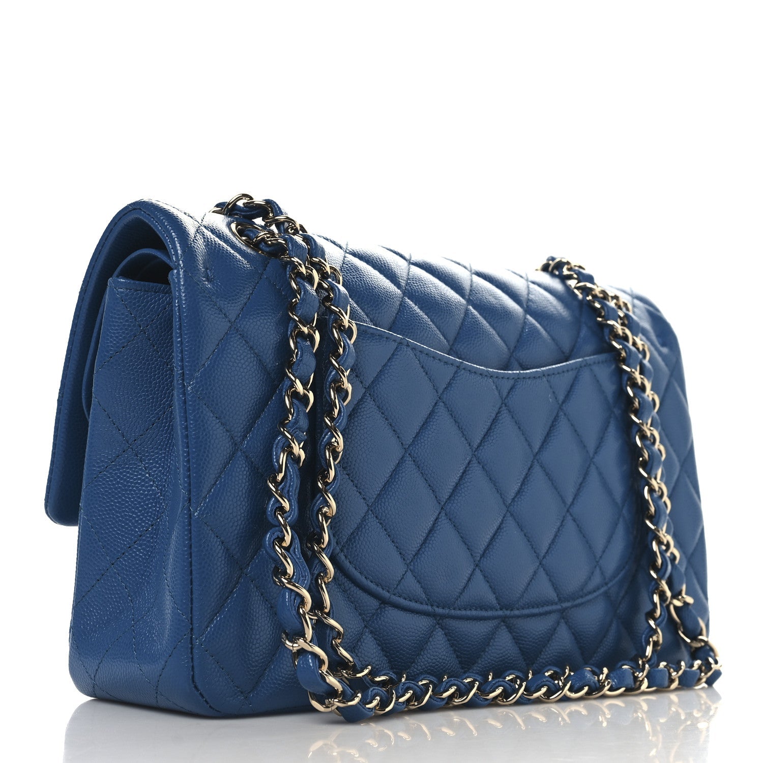 Caviar Quilted Medium Double Flap Blue