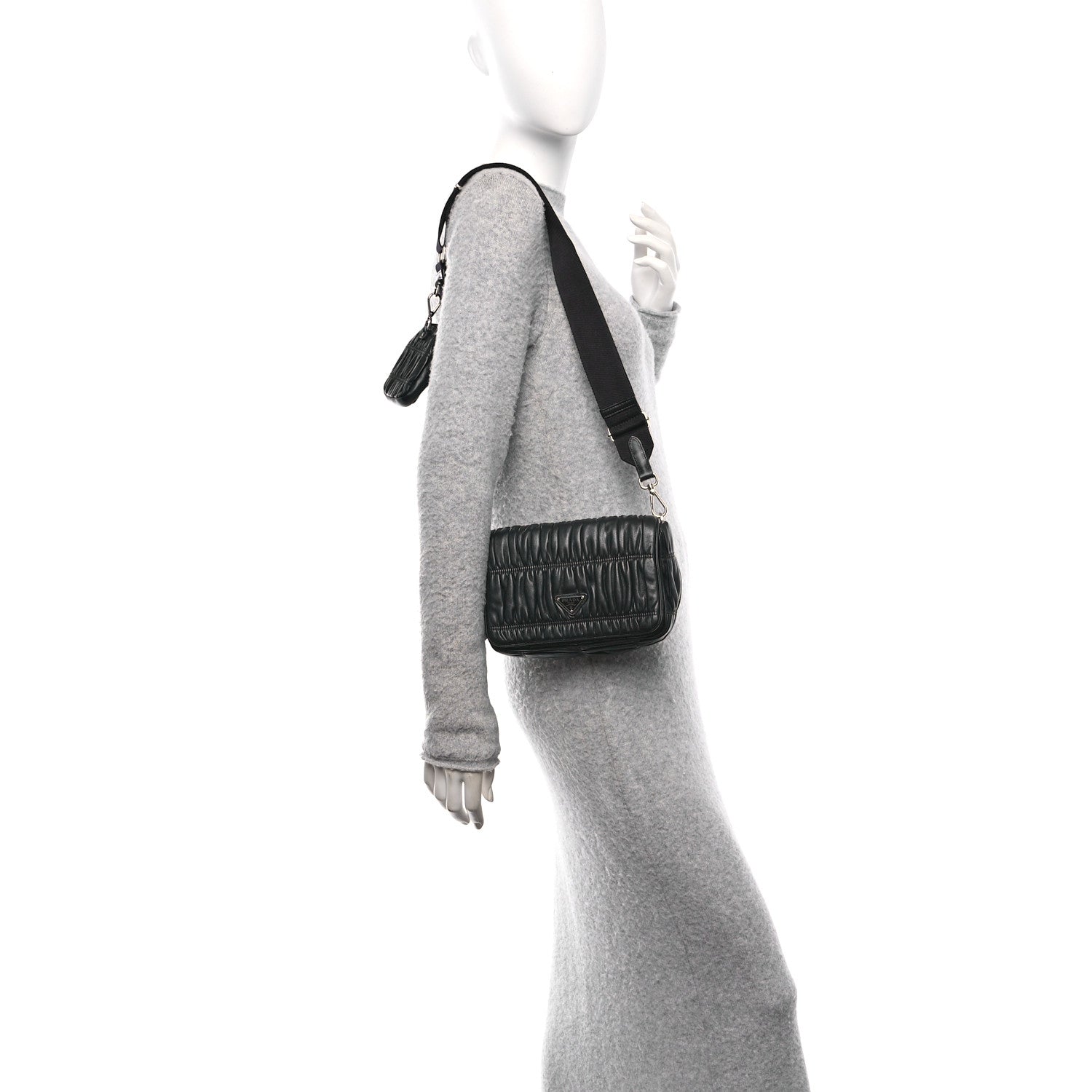 Nappa Gaufre Flap Shoulder Bag Black