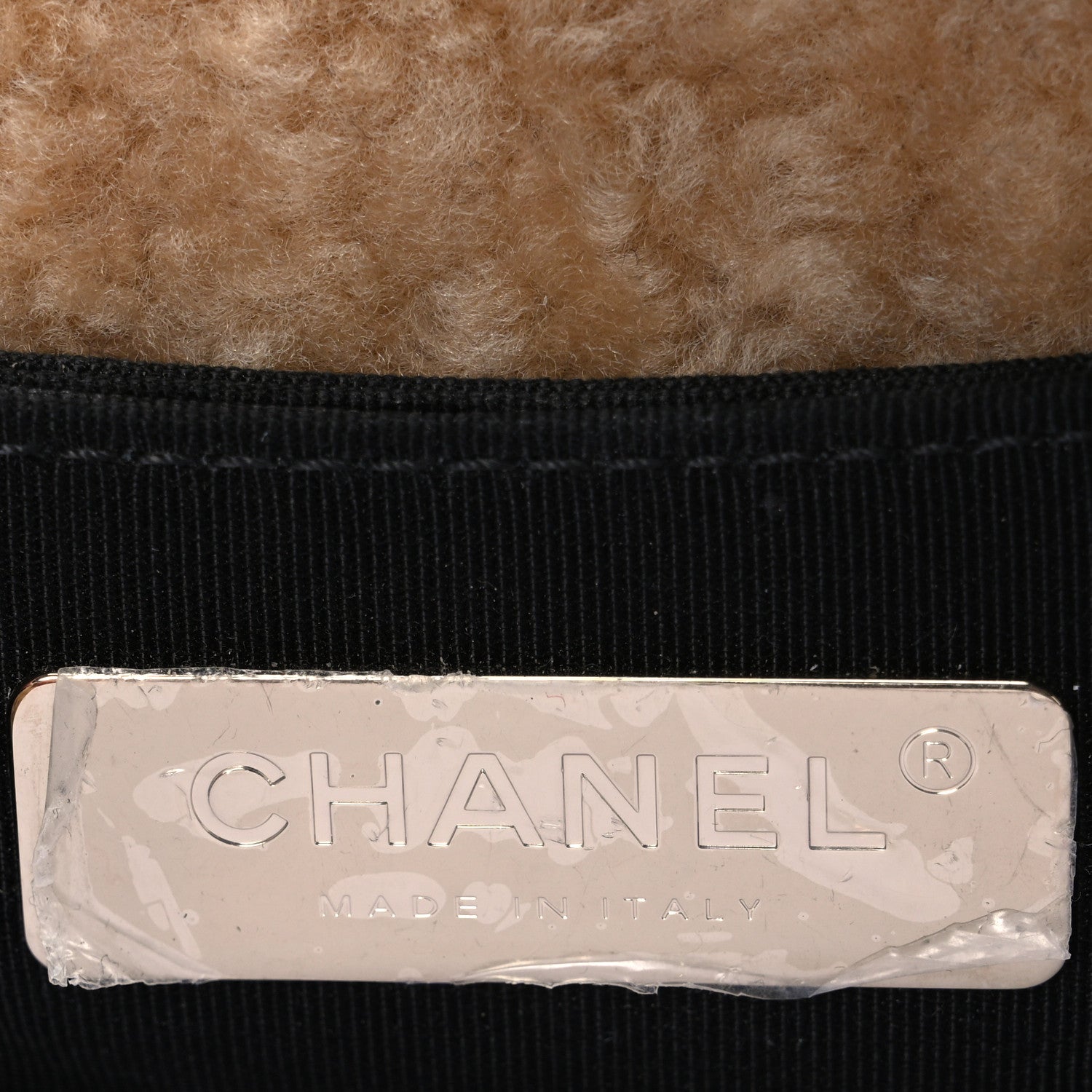 Shiny Crumpled Sheepskin Shearling Waist Bag Black Beige
