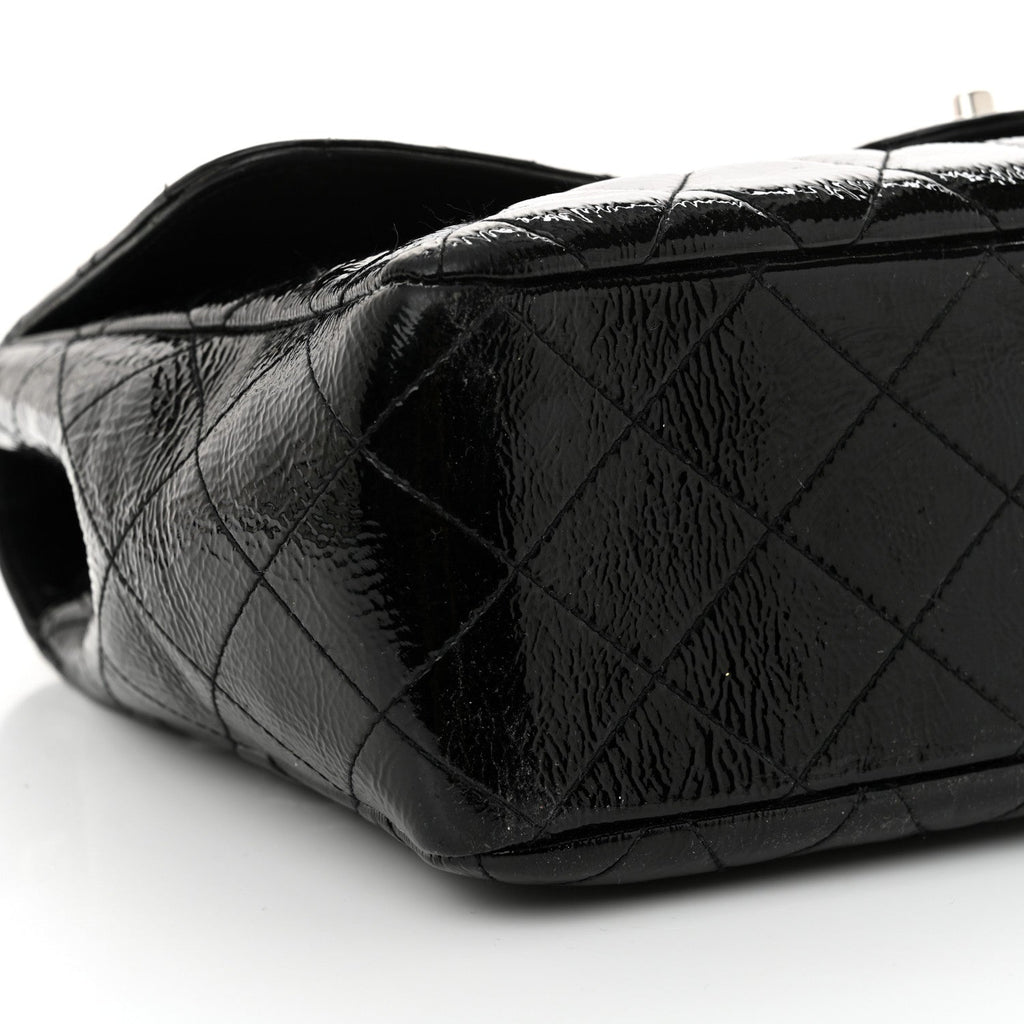 Crinkled Patent Quilted Jumbo Single Flap Black