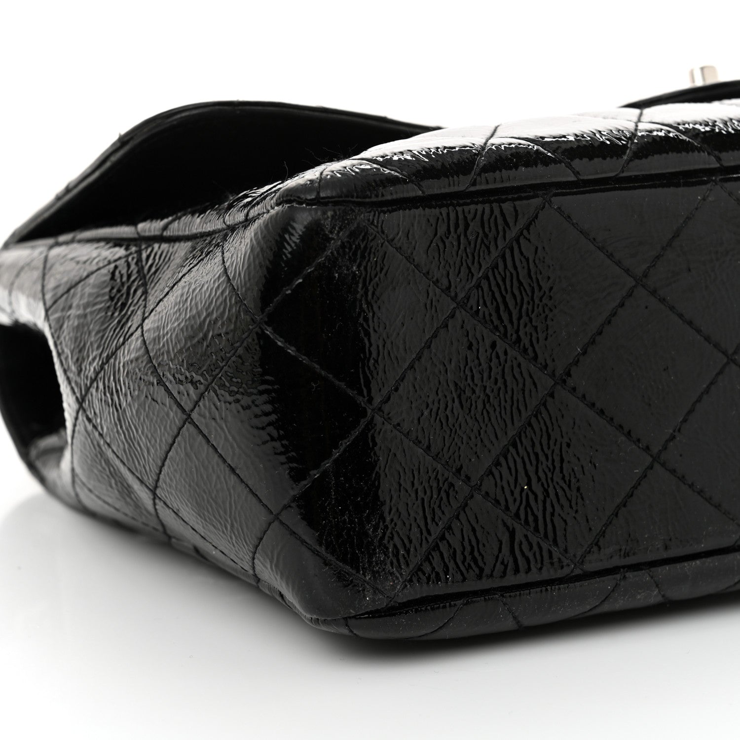Crinkled Patent Quilted Jumbo Single Flap Black