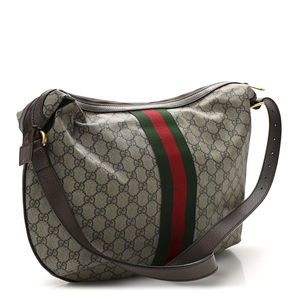 GG Supreme Monogram Web Ophidia Half Moon Hobo Brown