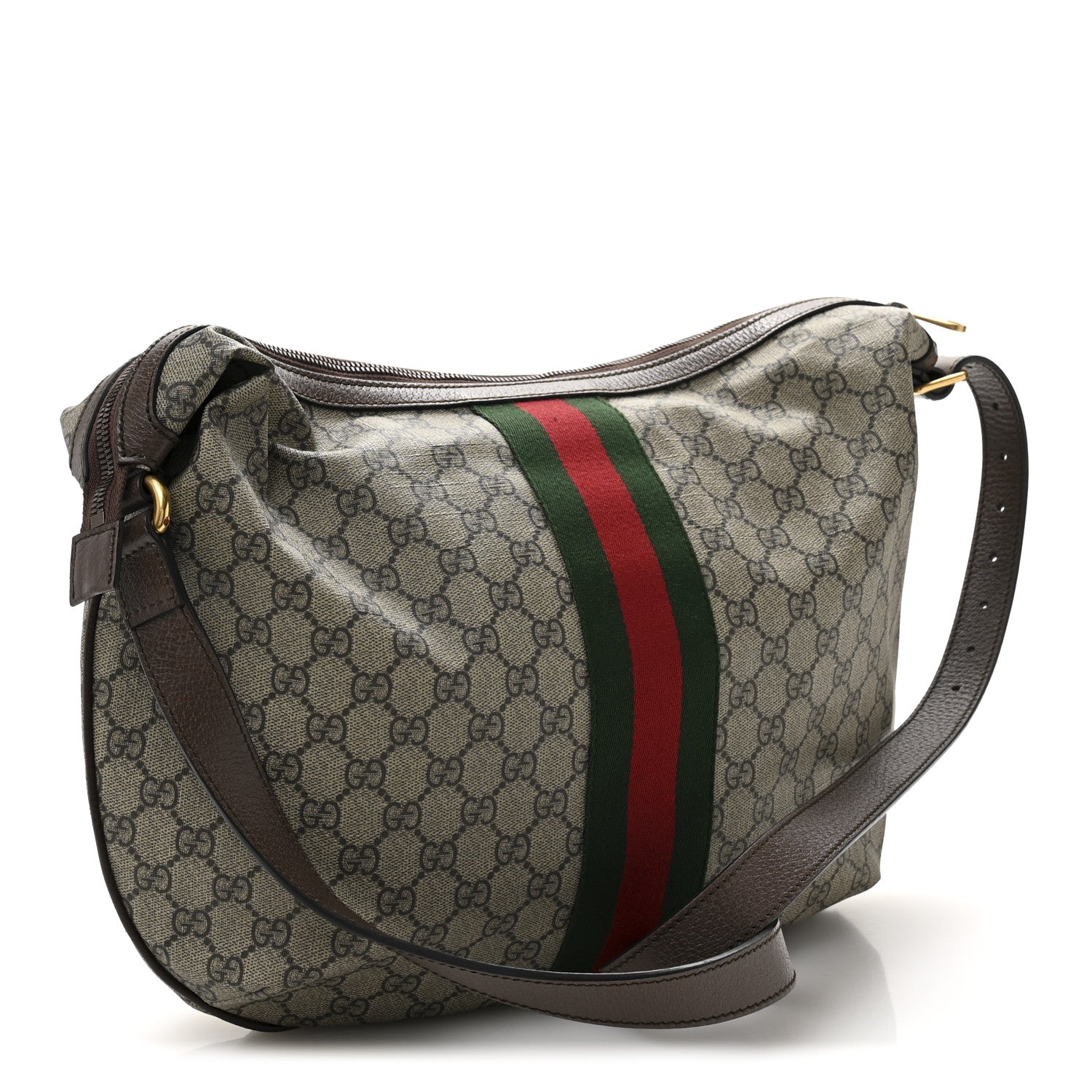 GG Supreme Monogram Web Ophidia Half Moon Hobo Brown
