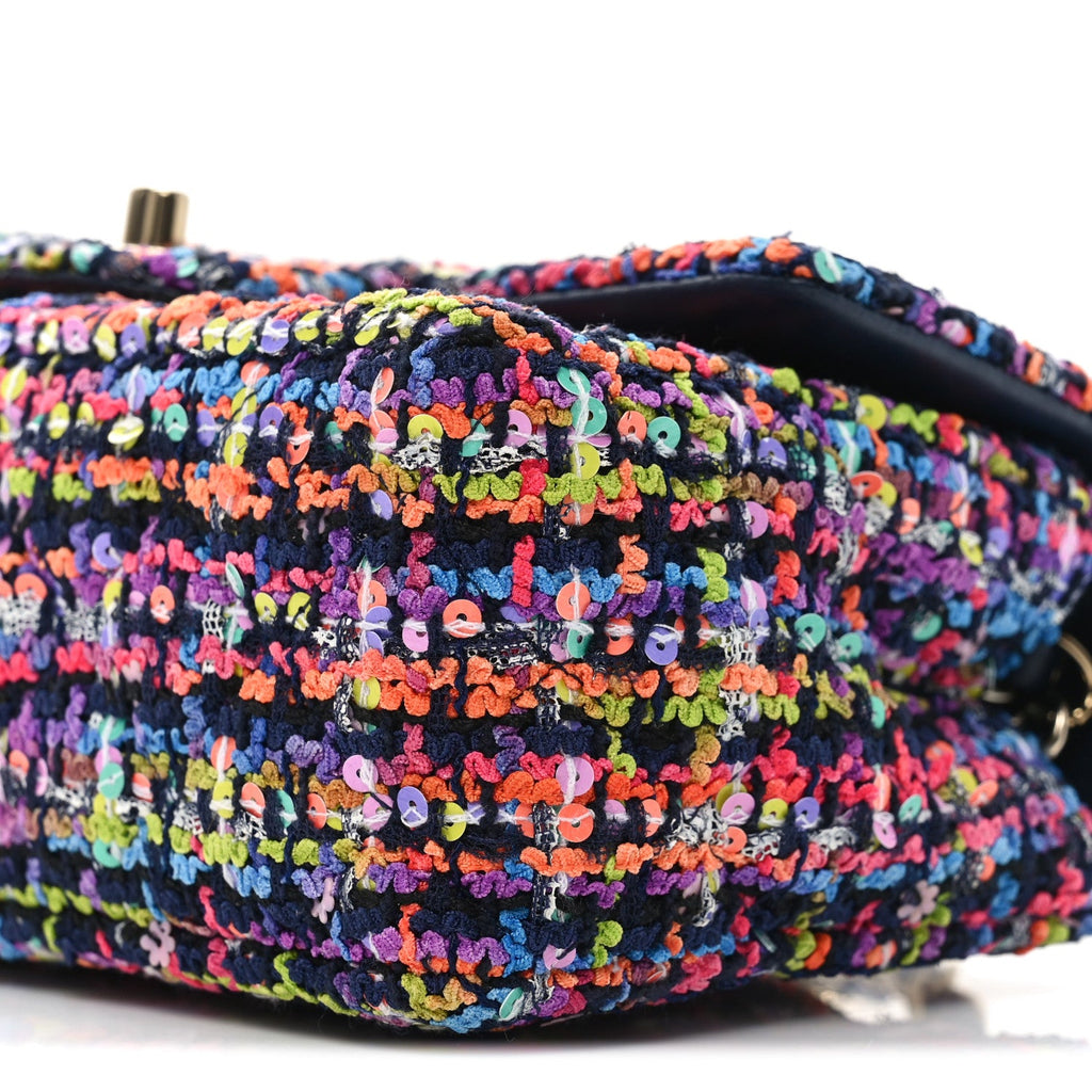 Tweed Quilted Mini Rectangular Flap Navy Blue Multicolor