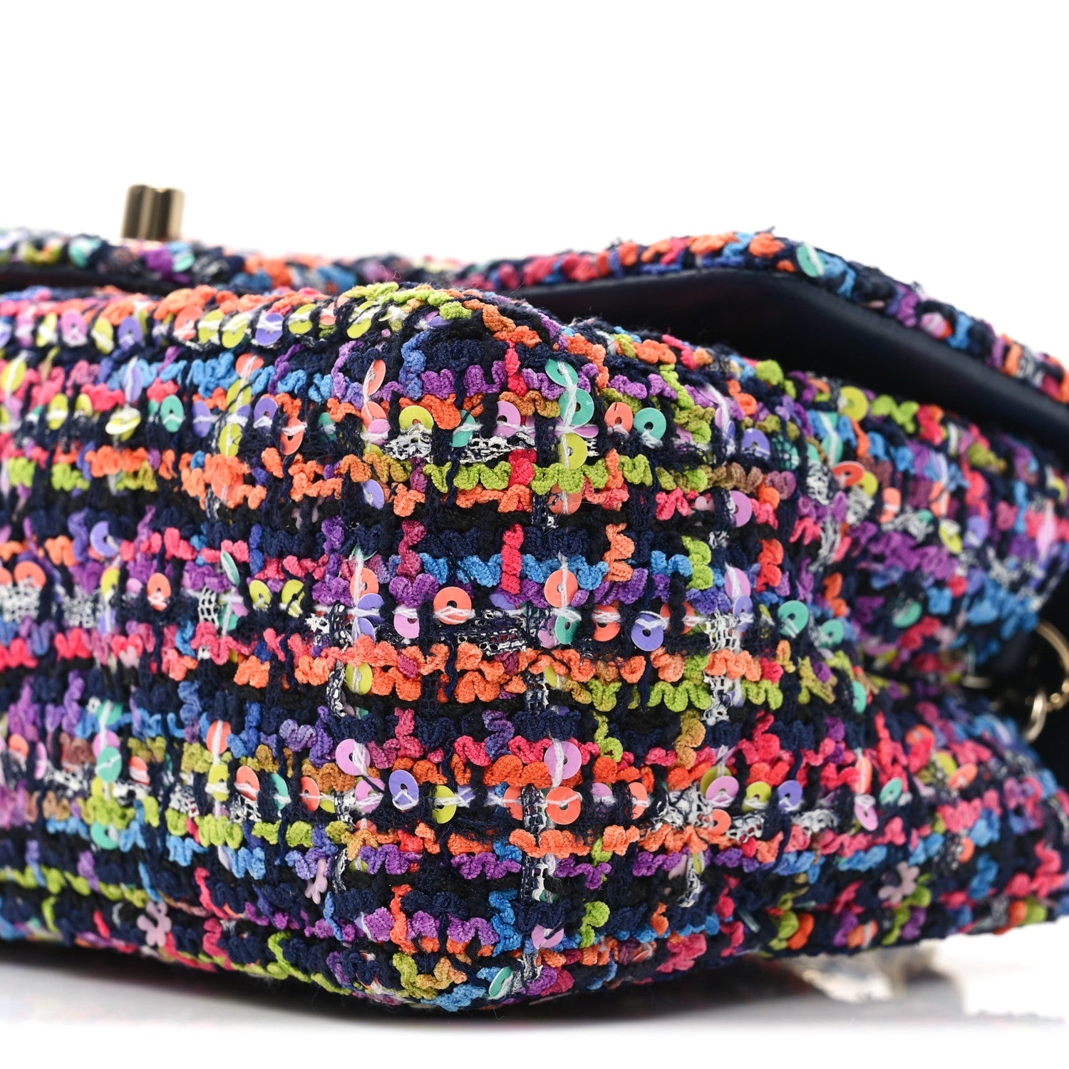 Tweed Quilted Mini Rectangular Flap Navy Blue Multicolor