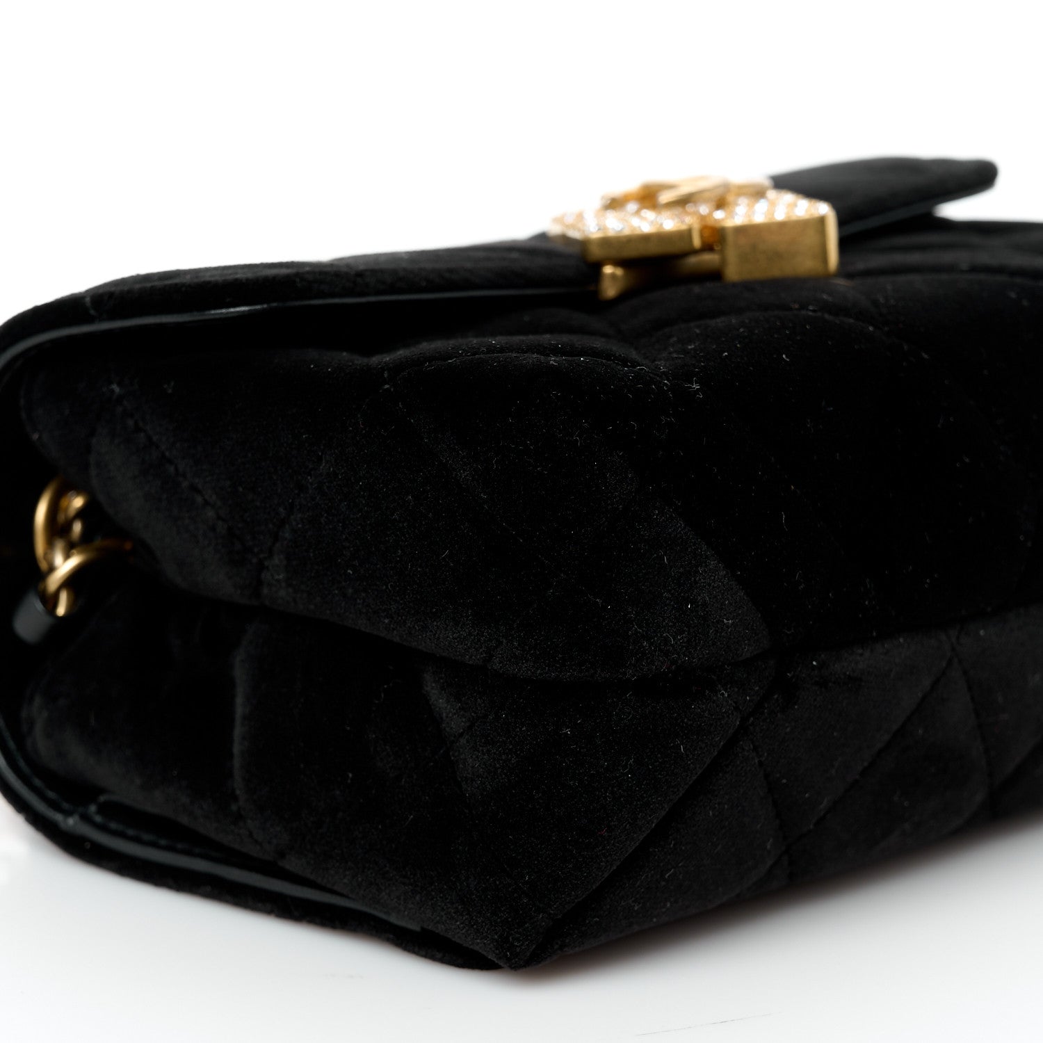 Velvet Strass Diamond Lock Flap Black