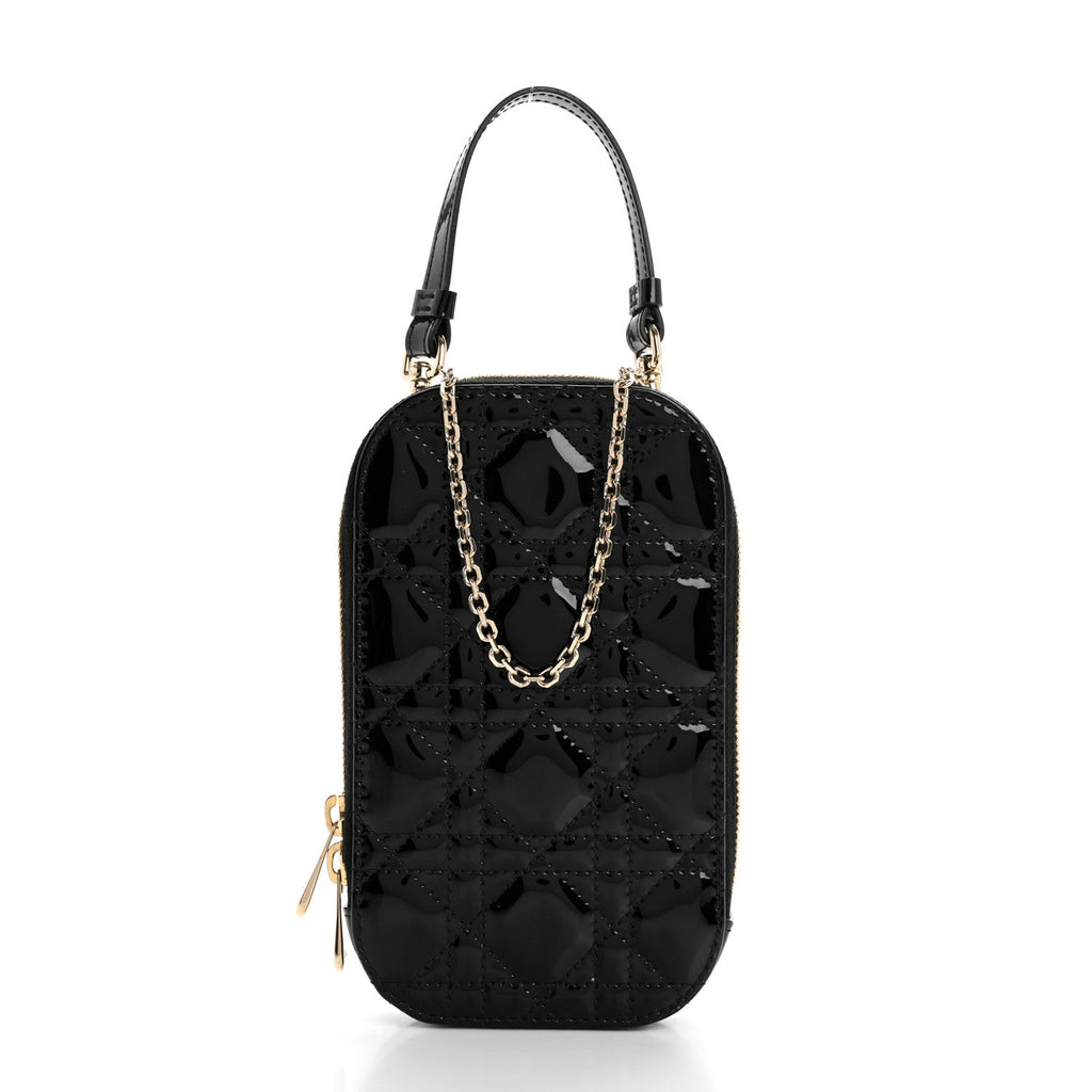 Patent Cannage Lady Dior Phone Holder Black