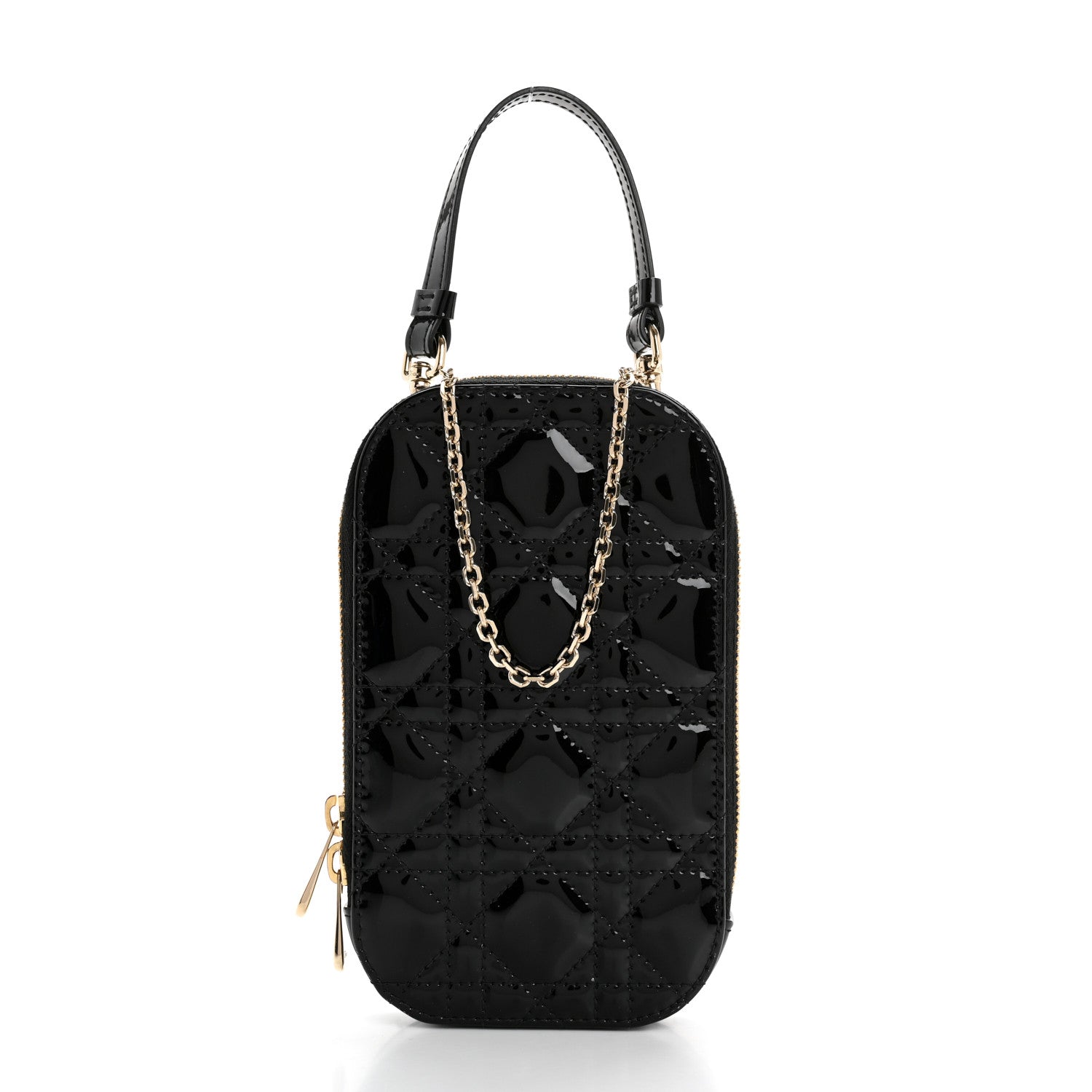 Patent Cannage Lady Dior Phone Holder Black