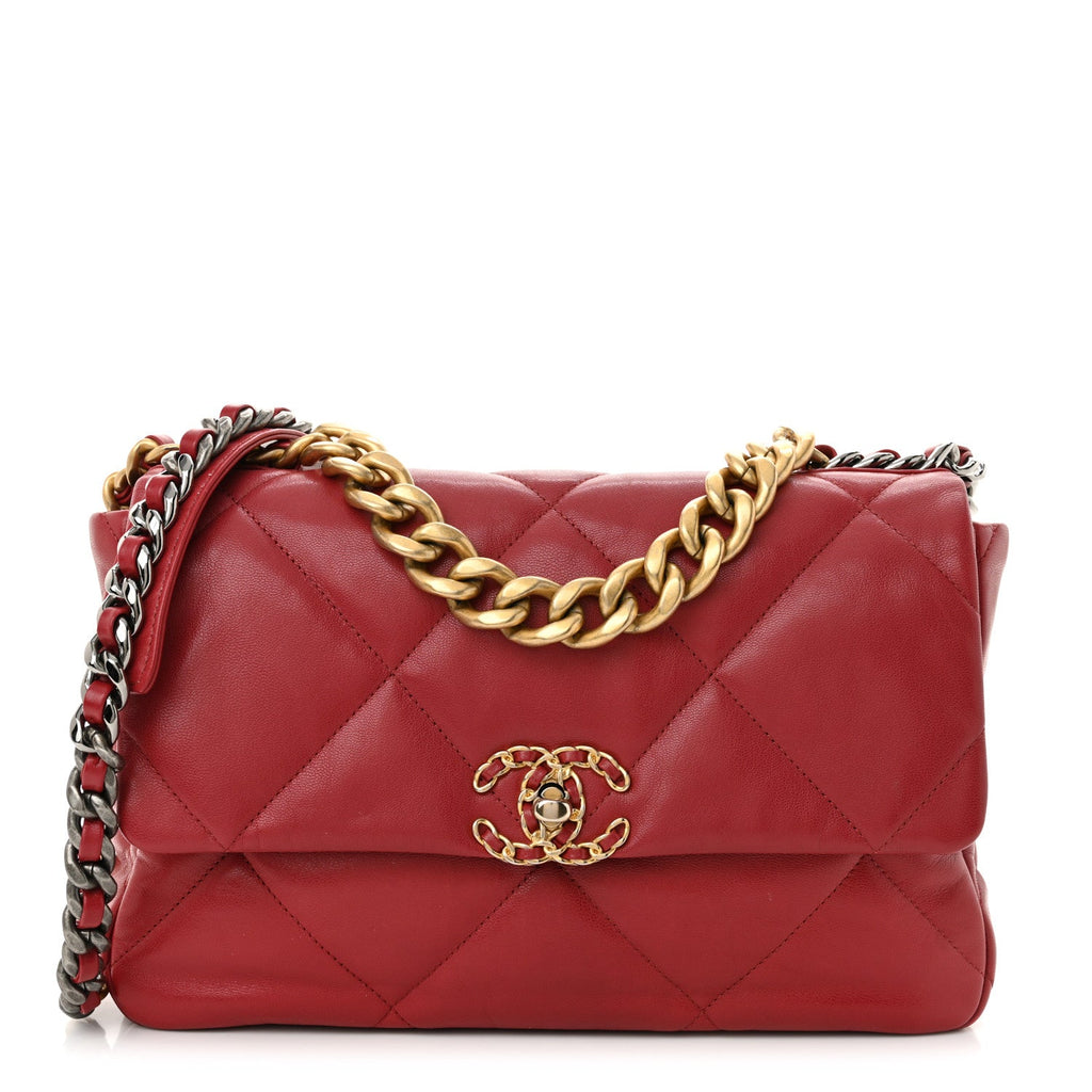 Lambskin Quilted Large Chanel 19 Flap Red
