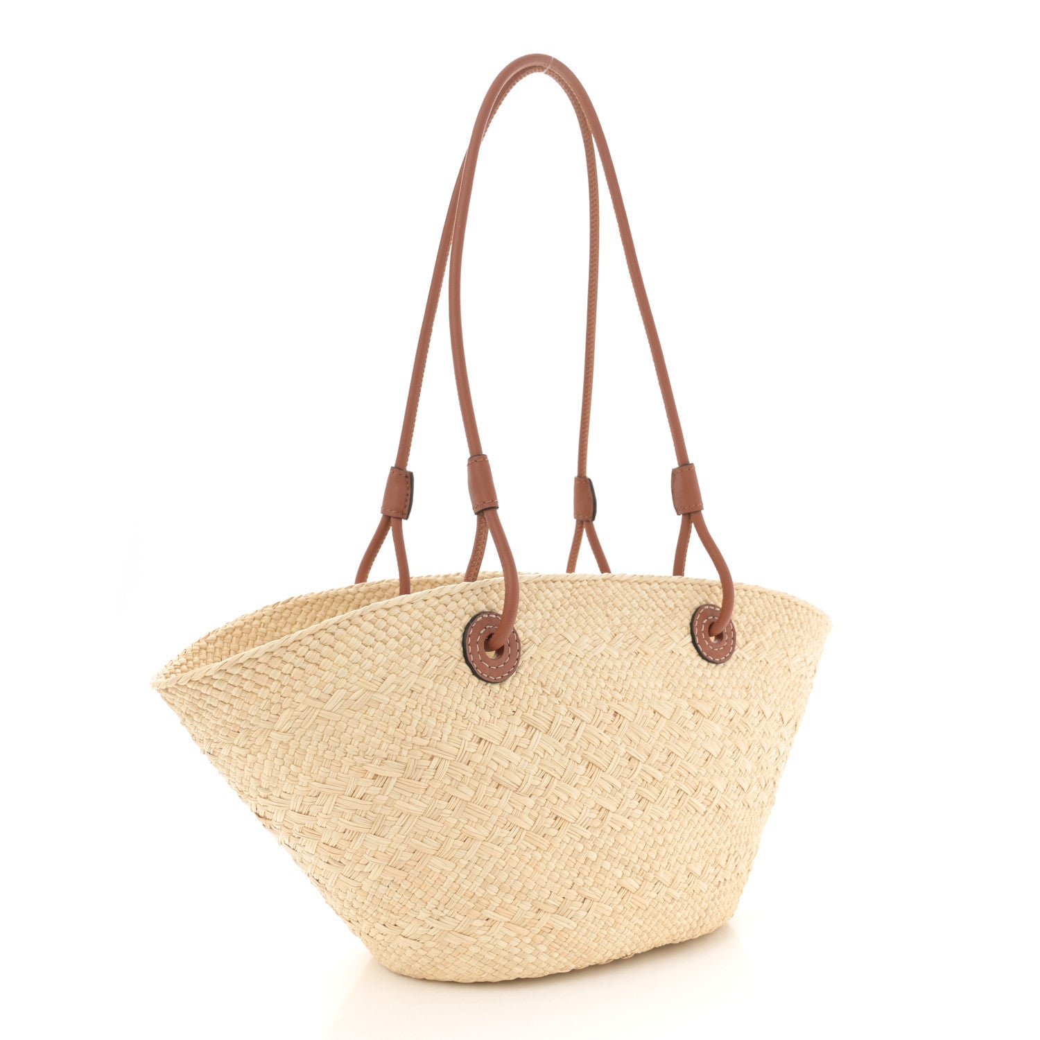 Calfskin Raffia Paulas Ibiza Small Anagram Basket Tote Bag Natural Tan