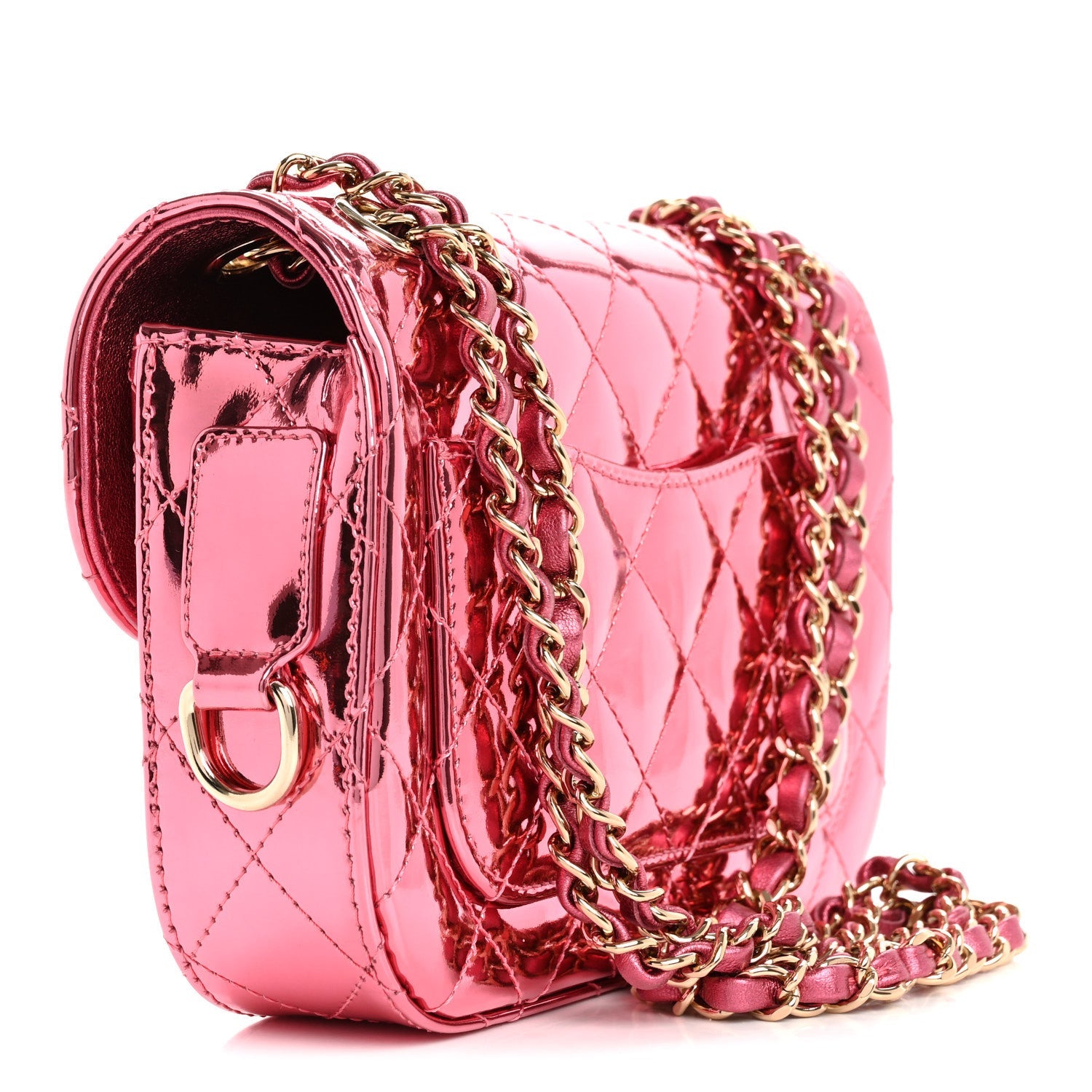 Mirror Calfskin Metallic Lambskin Quilted Hollywood Boulevard Mini Flap With Star Coin Purse Pink