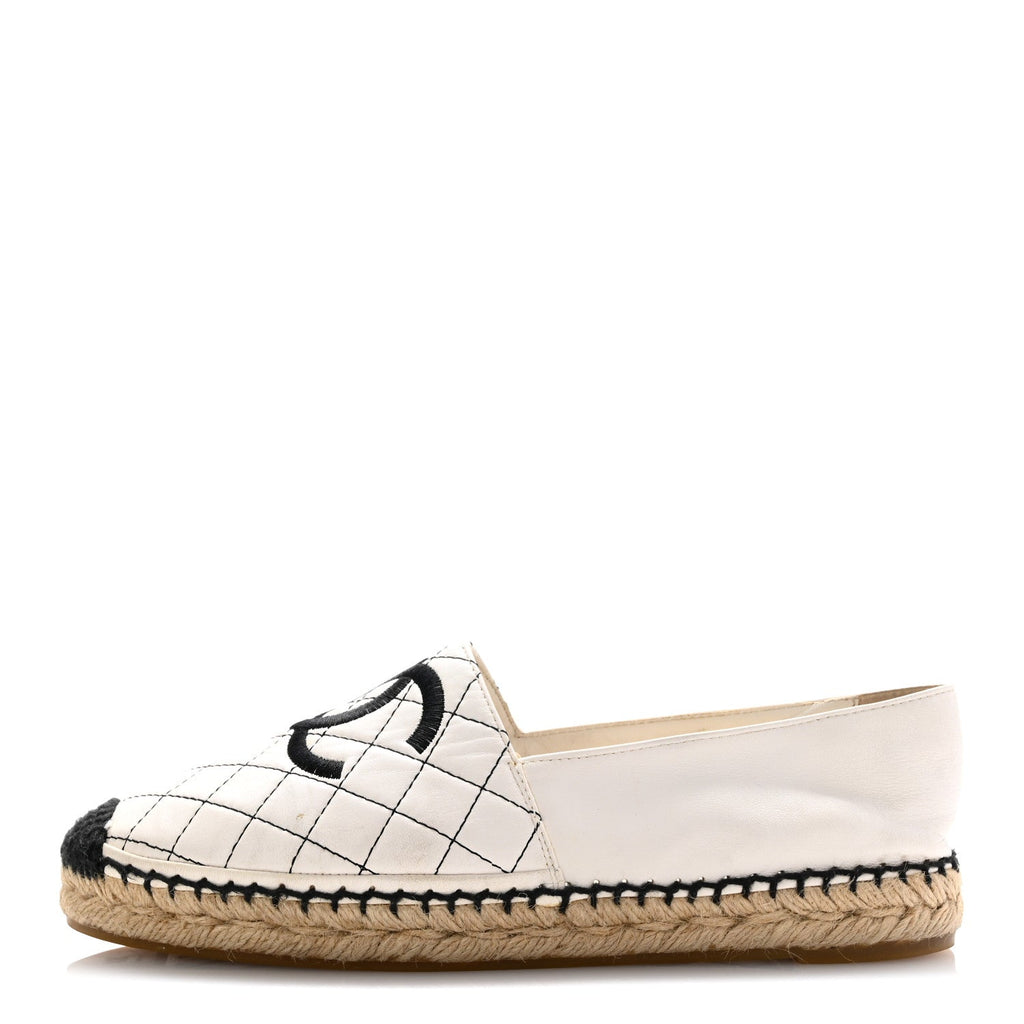 Lambskin Stitched CC Espadrilles 39 White Black