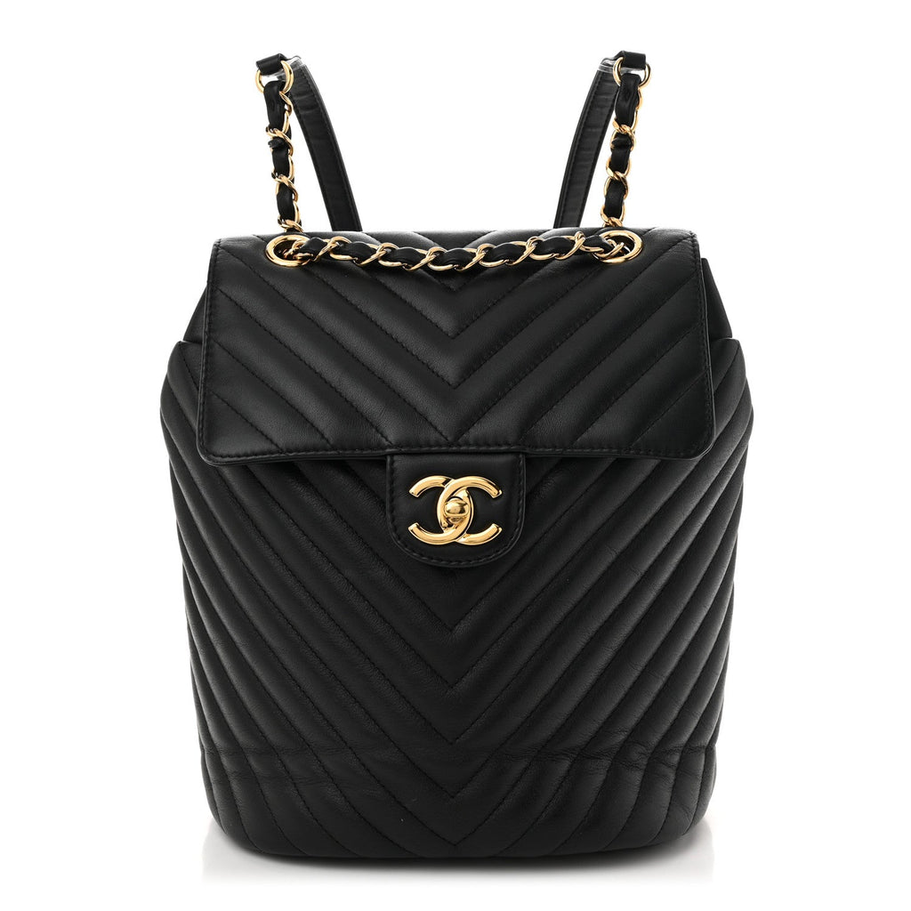 Calfskin Chevron Quilted Small Urban Spirit Backpack Black