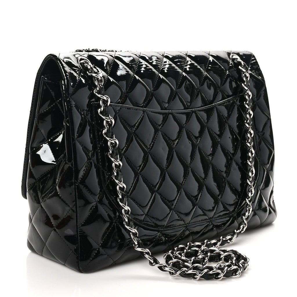 Patent Quilted Maxi Single Flap Black