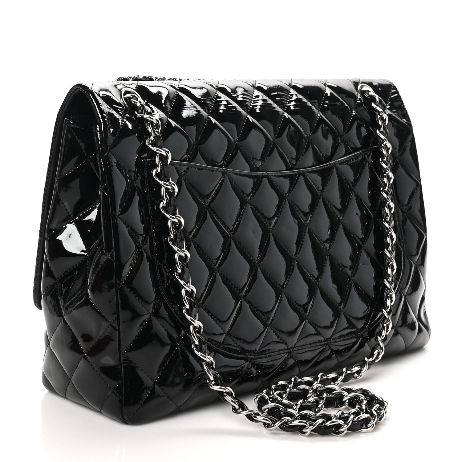 Patent Quilted Maxi Single Flap Black