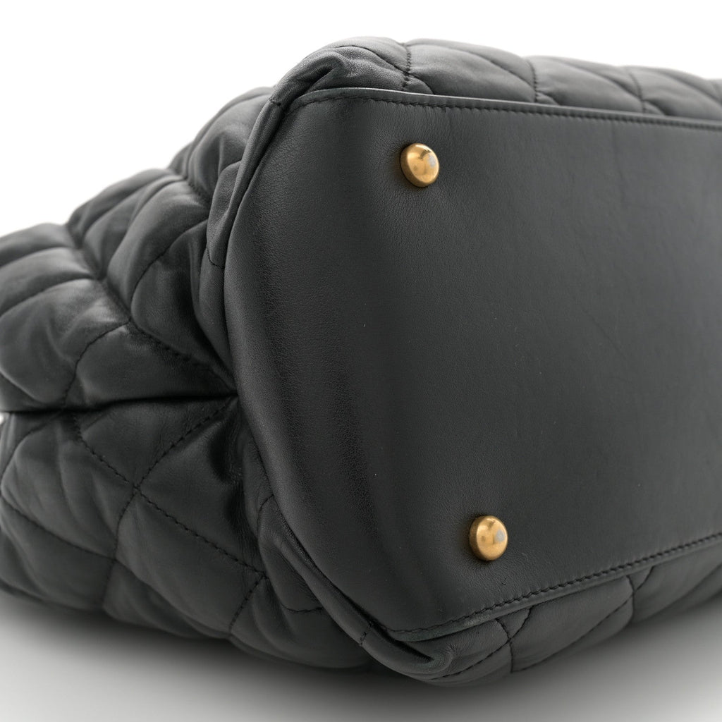Calfskin Quilted Large Soft Elegance Tote Black