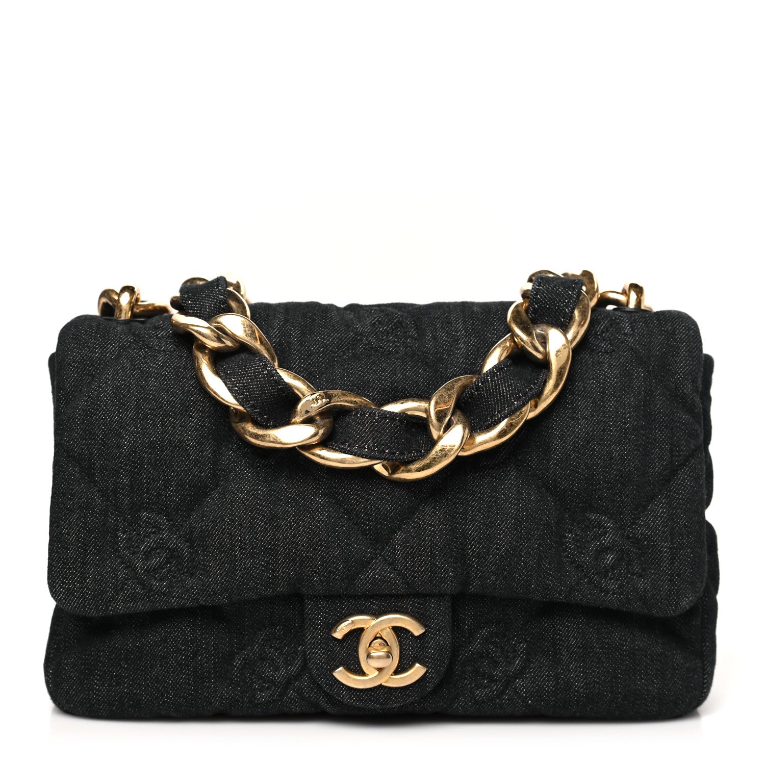 Denim Quilted Medium Funky Town Flap Black