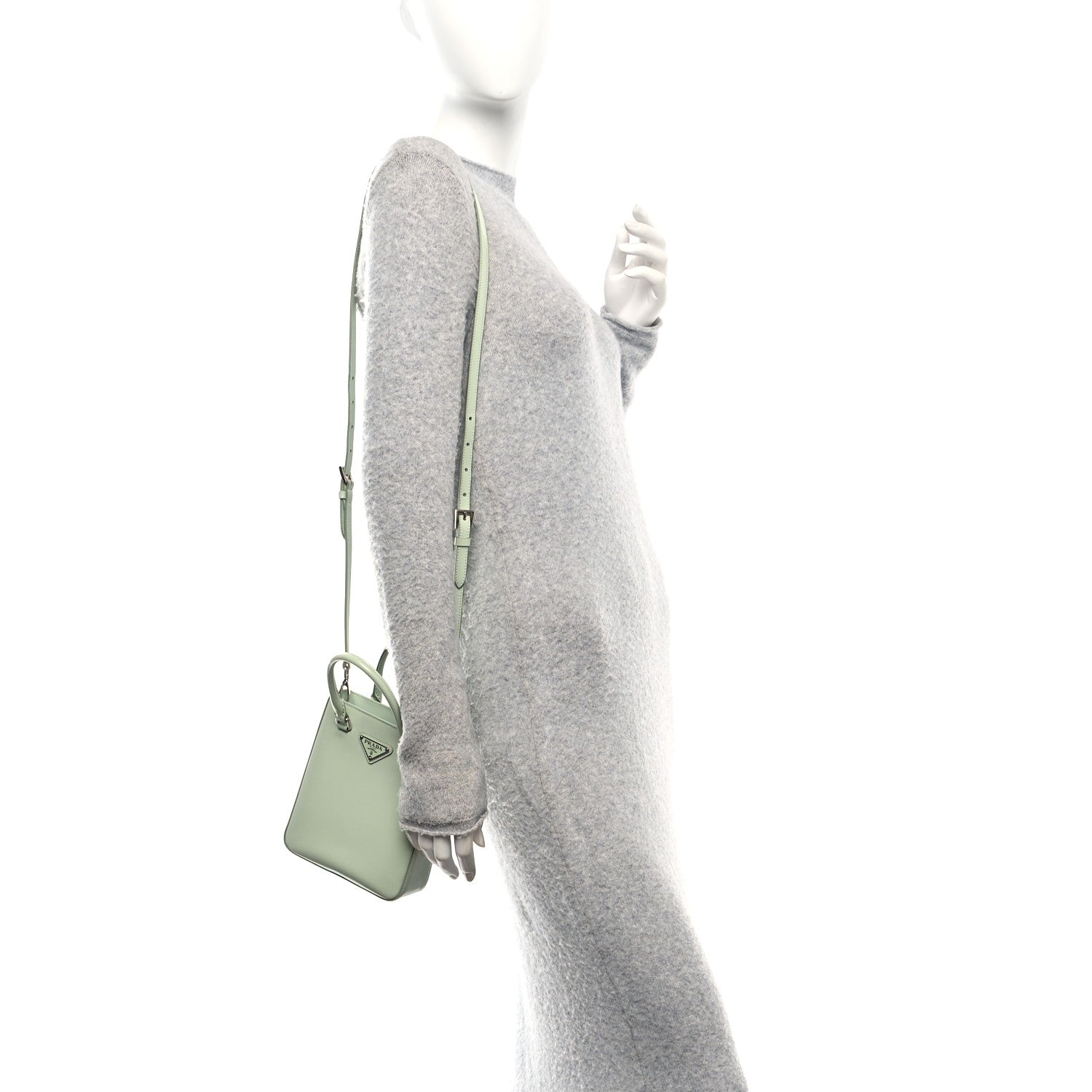 Spazzolato Metal Triangle Logo Small Double Handle Crossbody Tote Acqua