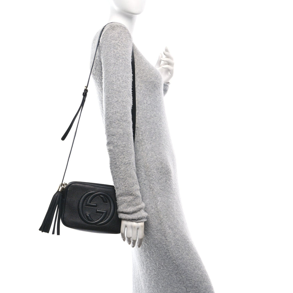 Pebbled Calfskin Small Soho Disco Bag Black