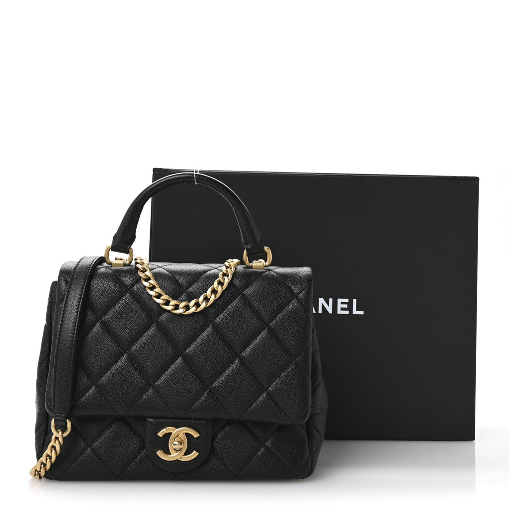 Caviar Quilted Small Top Handle Flap Black
