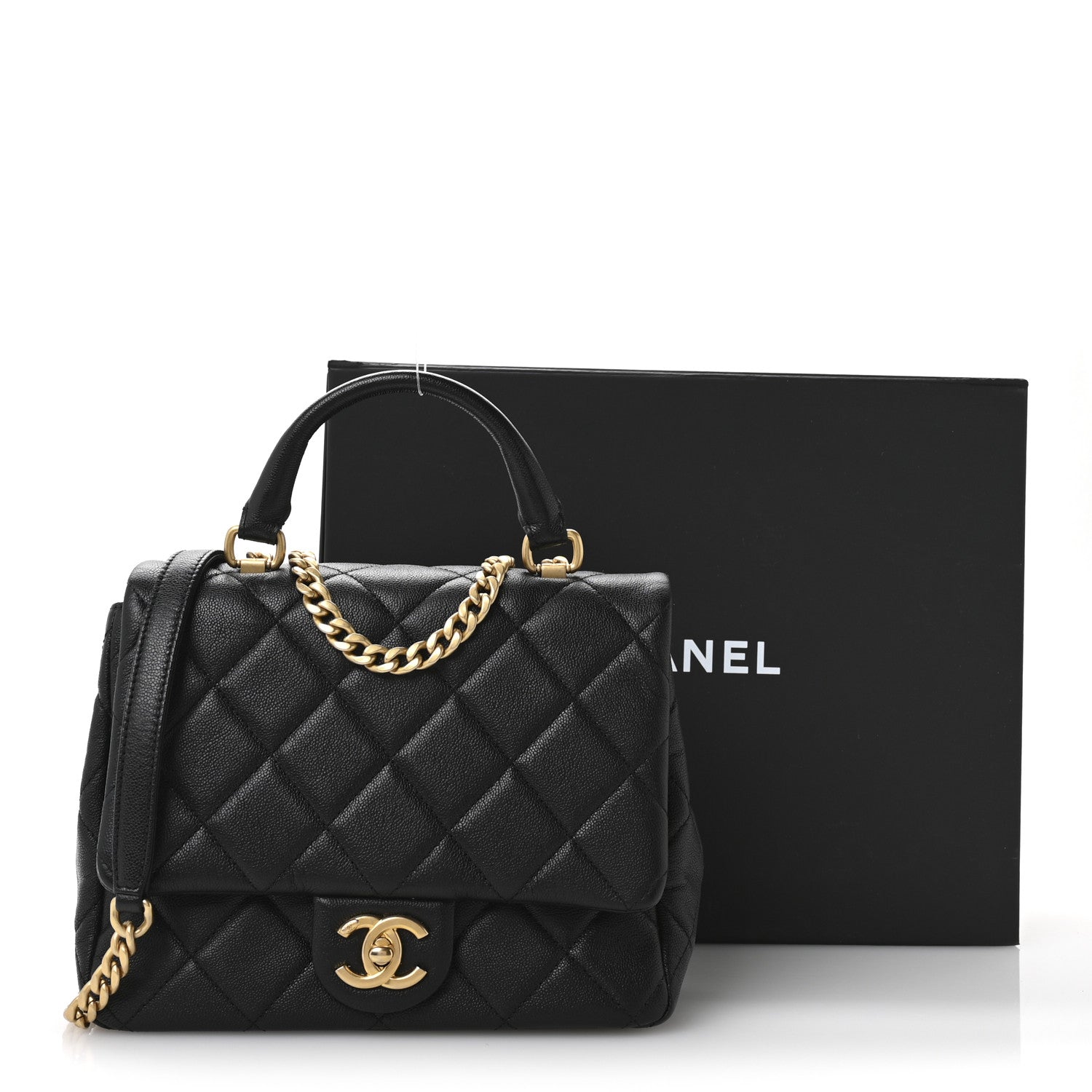 Caviar Quilted Small Top Handle Flap Black