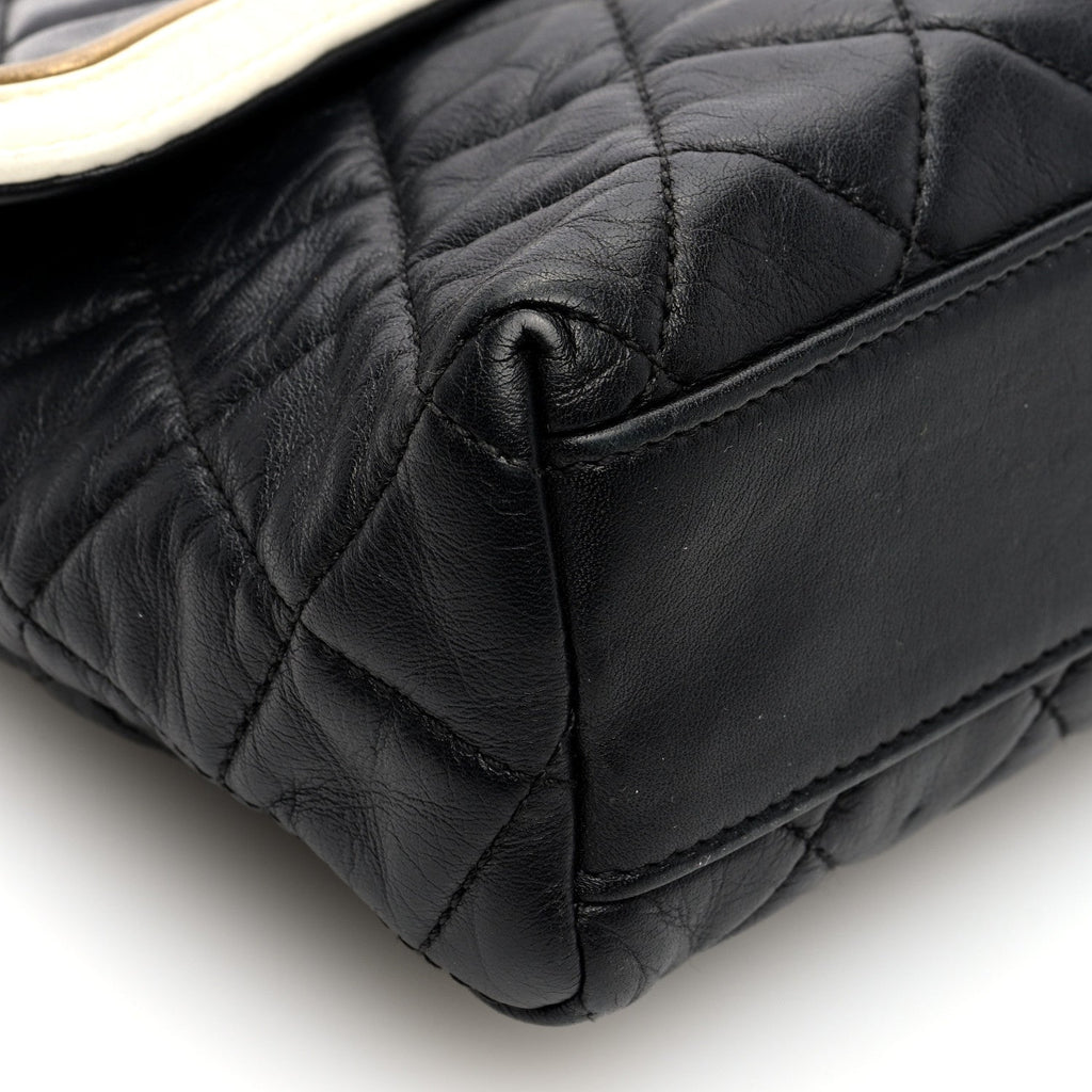 Lambskin Quilted Mademoiselle East West Flap Black White