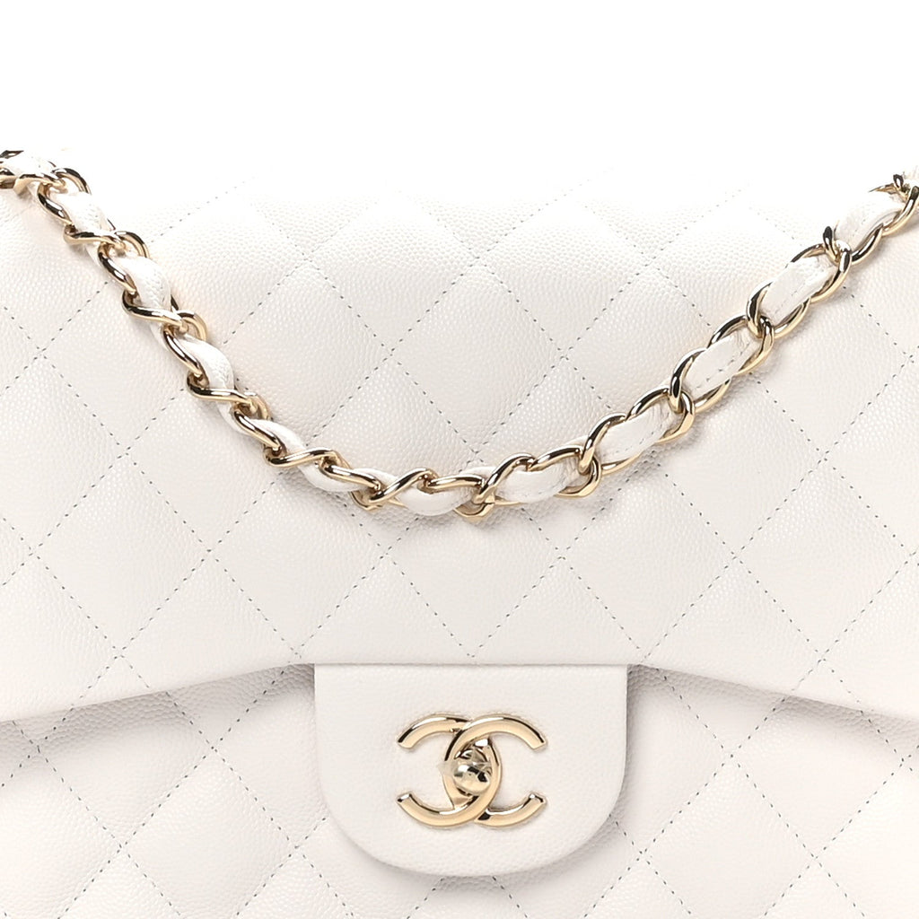 Caviar Quilted Jumbo Double Flap White