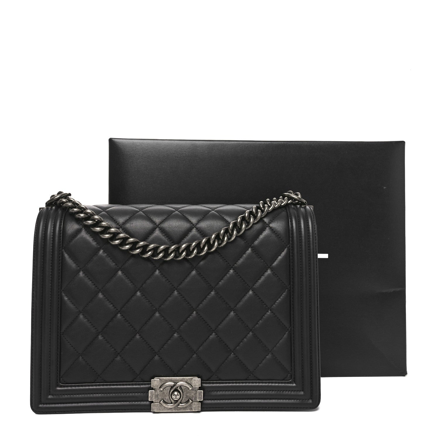 Lambskin Quilted Large Boy Flap Black