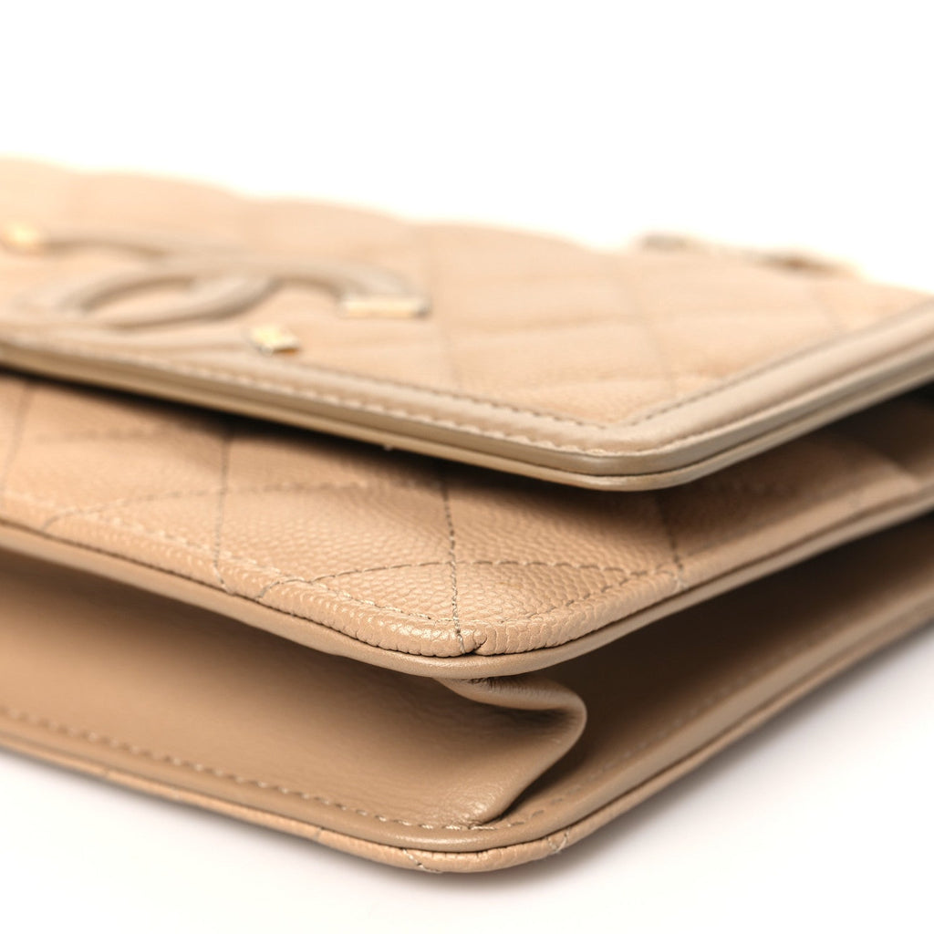 Caviar Quilted CC Filigree Wallet On Chain WOC Beige
