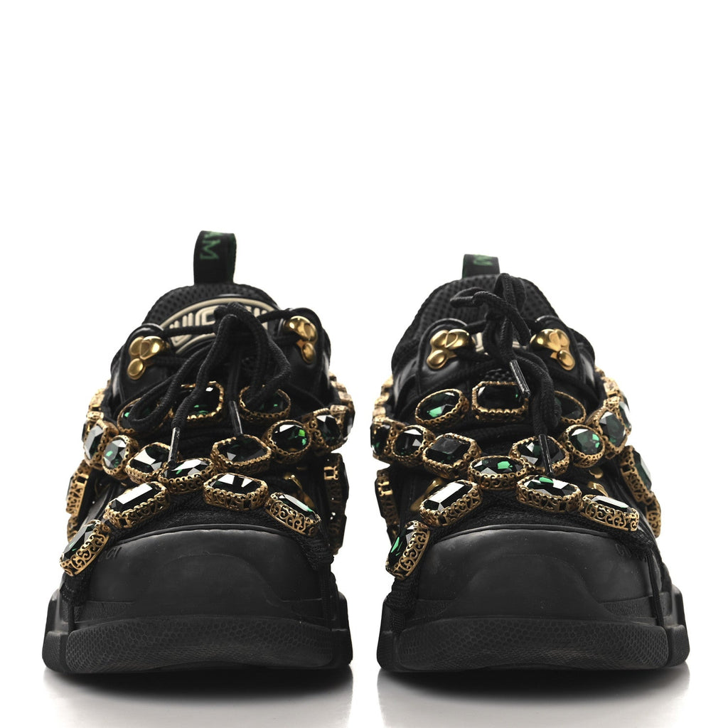 X SEGA Mesh Suede Calfskin Removable Crystals Womens Flashtrek Sneakers 35.5 Black Silver