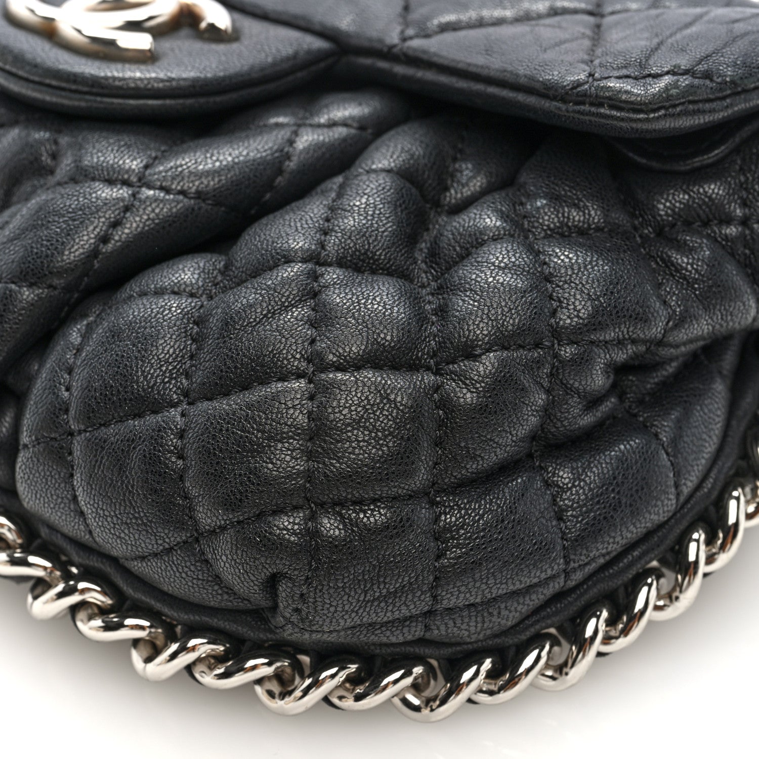 Washed Lambskin Quilted Mini Chain Around Flap Black
