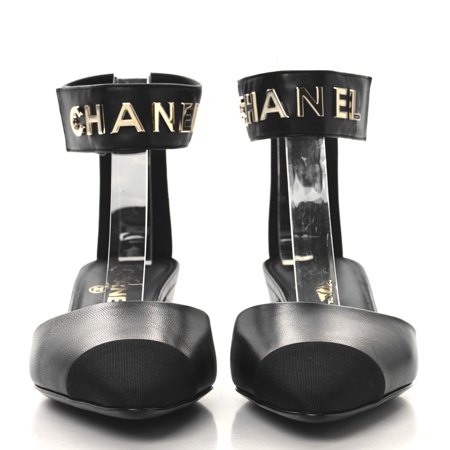 Lambskin Grosgrain Cap Toe Logo Ankle Strap Pumps 39 Black