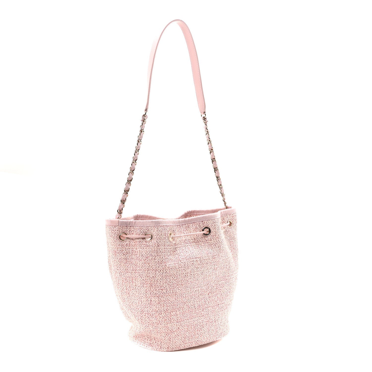 Lurex Boucle Deauville Drawstring Bucket Bag Pink