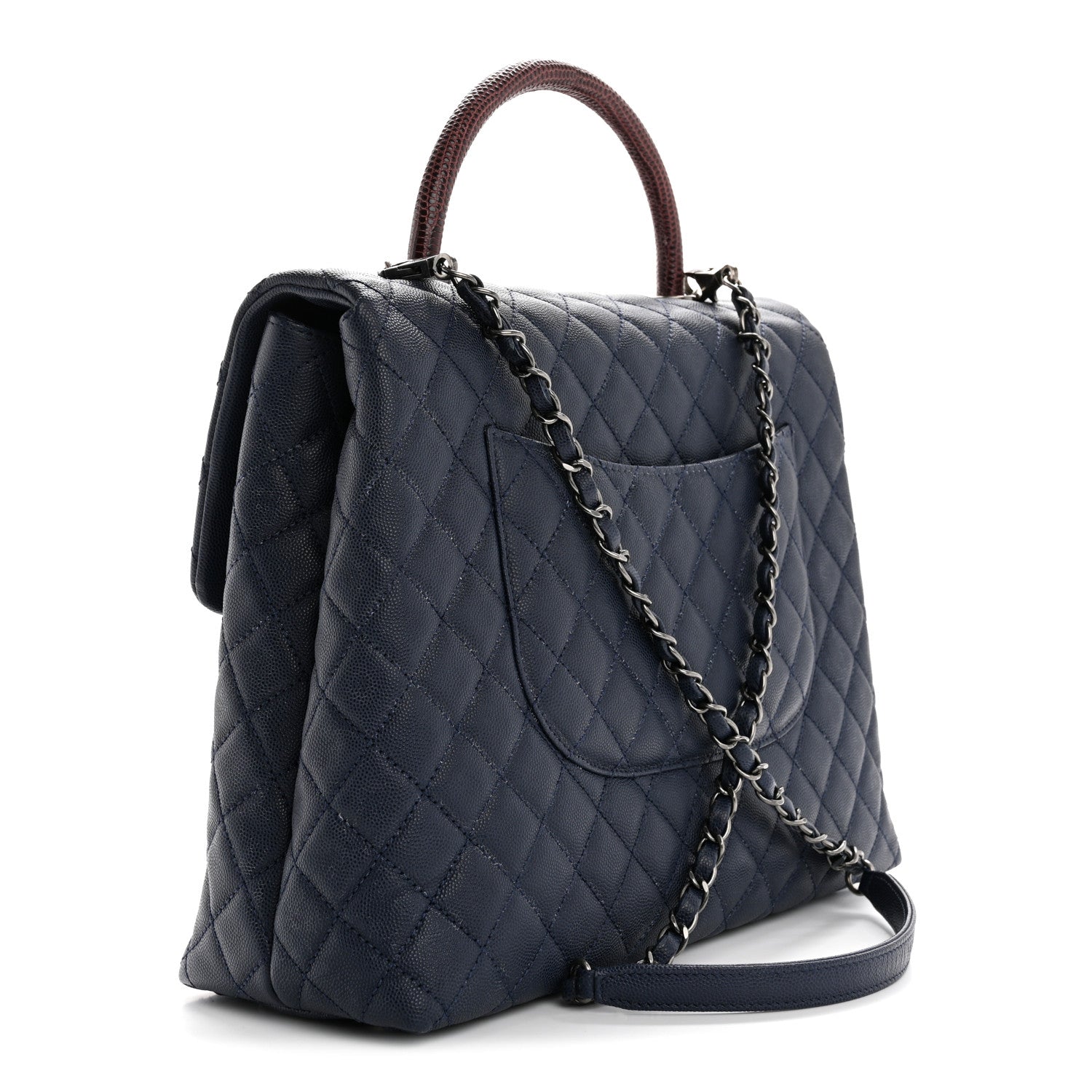 Caviar Lizard Quilted Large Coco Handle Flap Blue