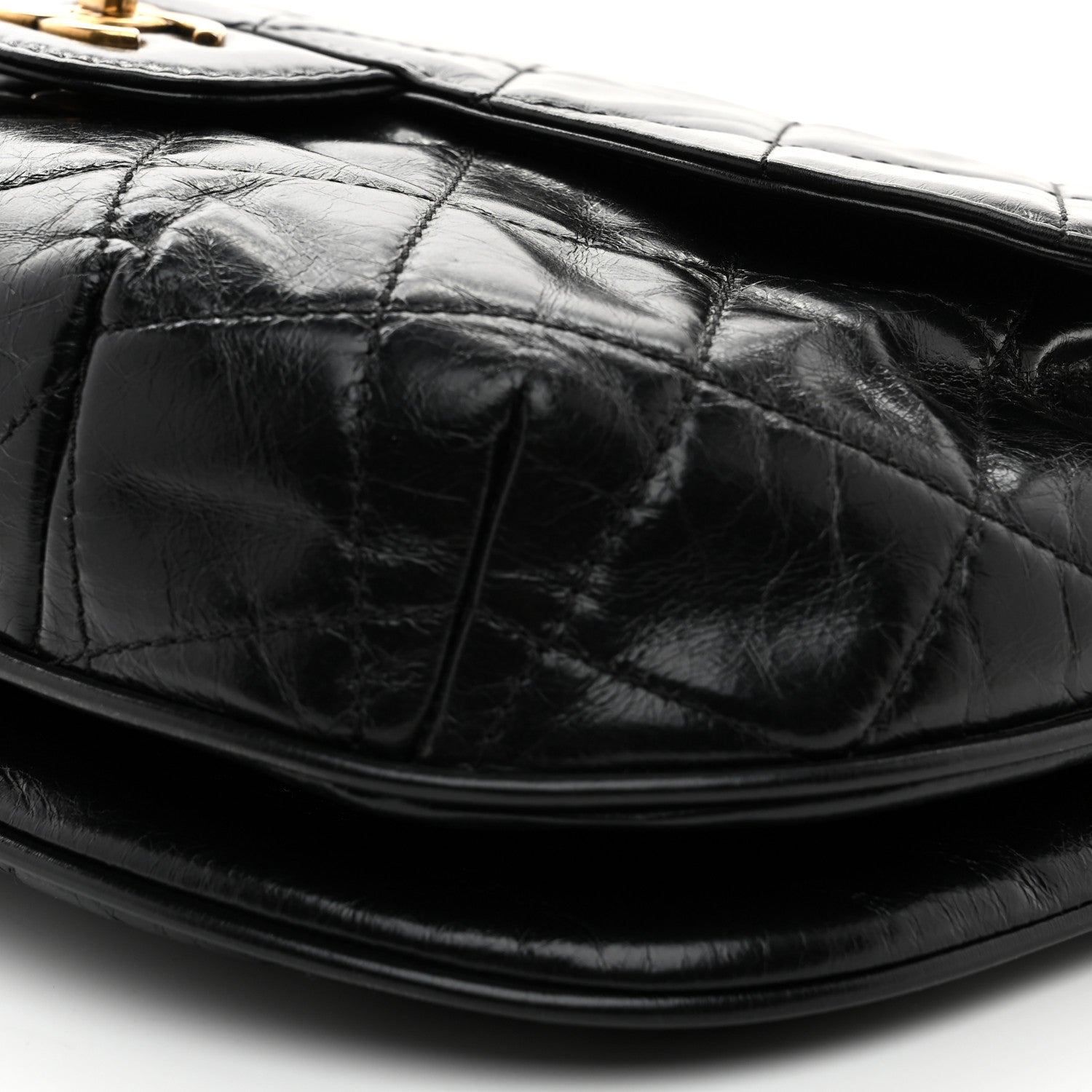 Glazed Calfskin Quilted Medium Bubble CC Flap Black