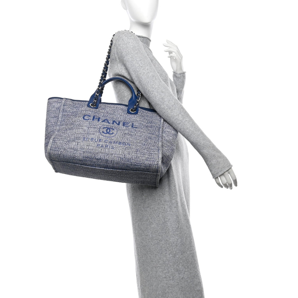 Woven Straw Raffia Medium Deauville Tote Blue